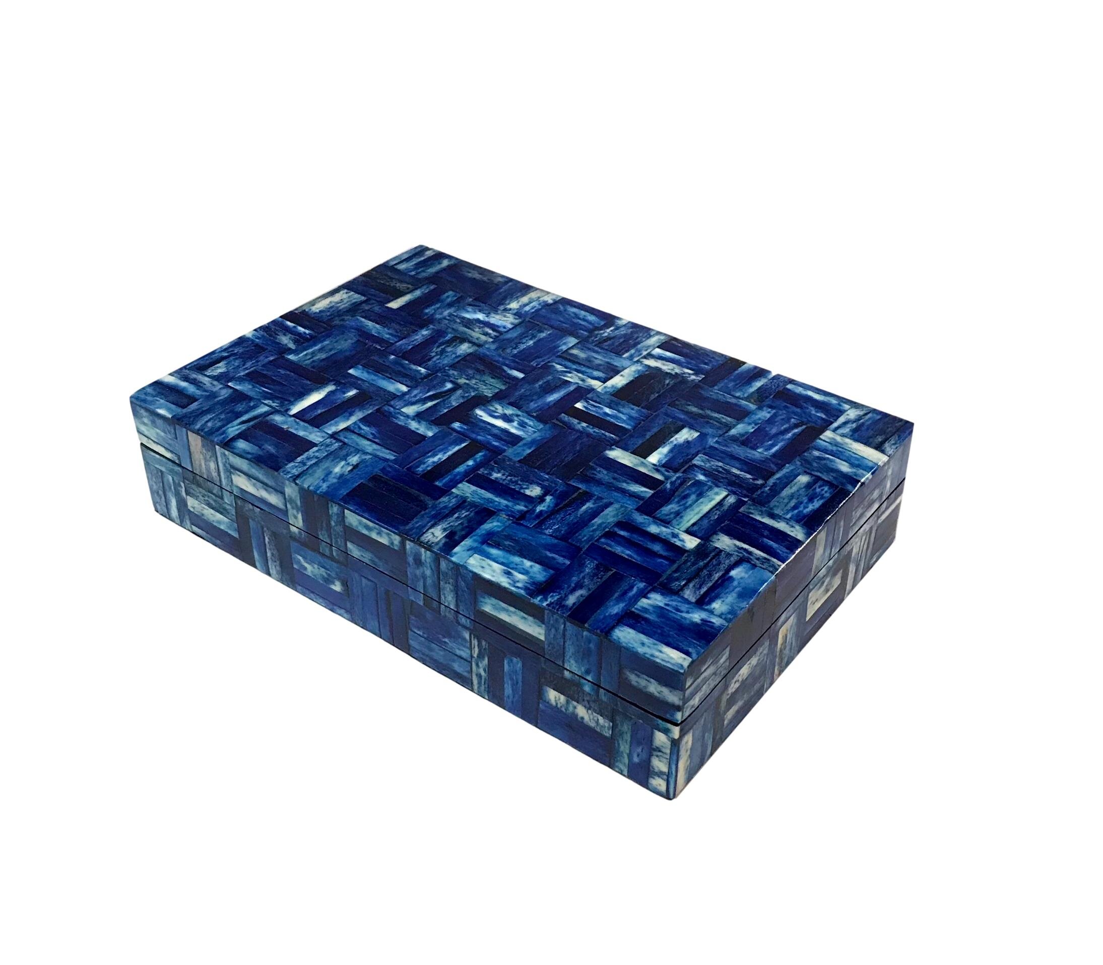 Dyed Blue Bone Crosshatch Box 9x6x2h - BIT594S