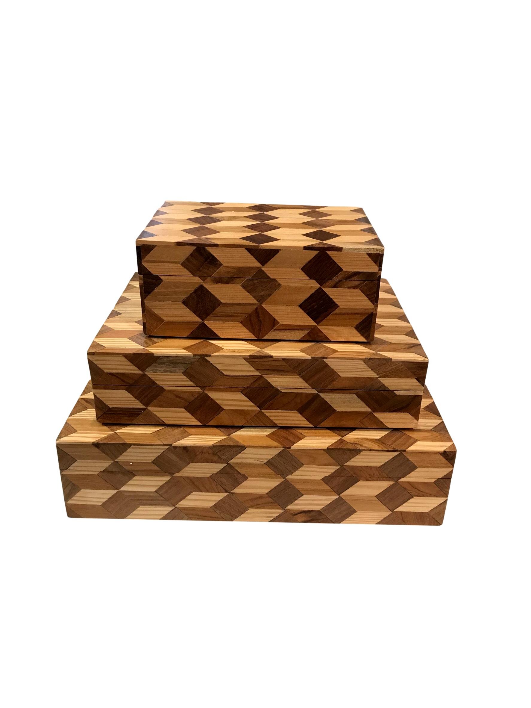 Geometric Wood Boxes Small - 7x5x3h - BIJ530S Medium - 10x7x2.5h - BIJ530M Large - 12x9x3h - BIJ530L