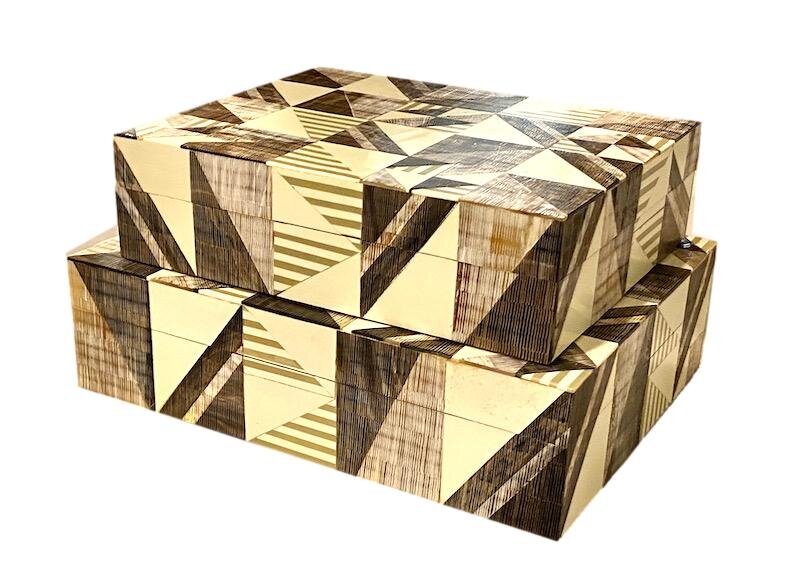 Patchwork Etched Horn/Resin Boxes Medium - 11x9x3h - BIJ954M Large - 12.5x10x3.5h - BIJ954L