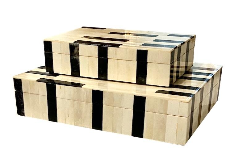 Bone/Ebony Random Stripe Boxes Small - 8x5x2h - BIT5 Large - 11x8x2.5h - BIT4