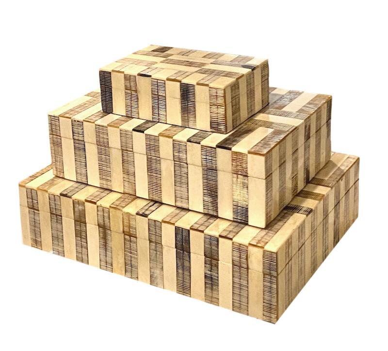 Bone/Etched Horn Striped Boxes Small - 6x4x2h - BIT673S Medium - 10x7x3h - BIT673M Large - 12x9x3h - BIT673L