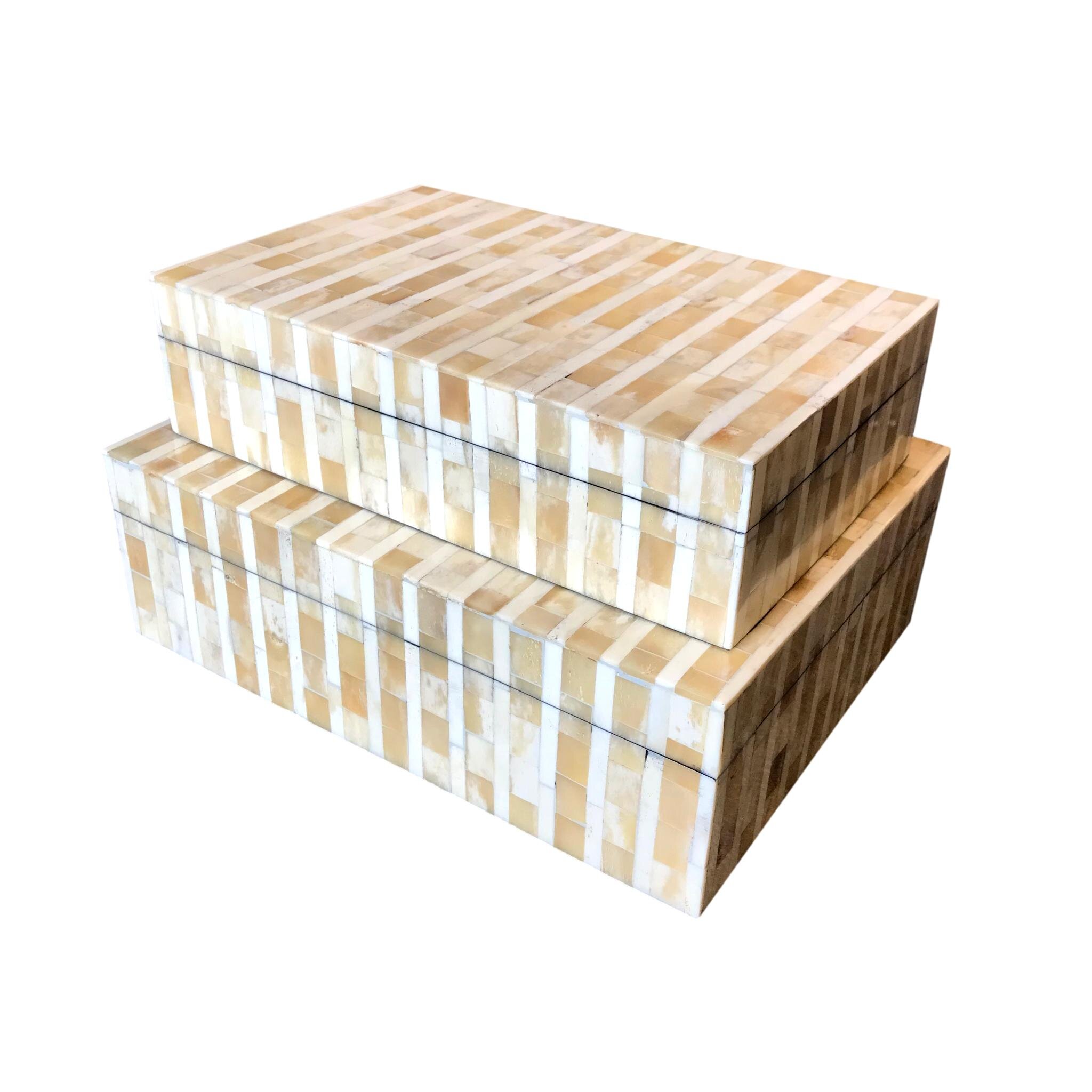 2-Tone Bone Stripe Boxes Small - 11x7x3h - BIR687 Large - 12x9x4h - BIR688