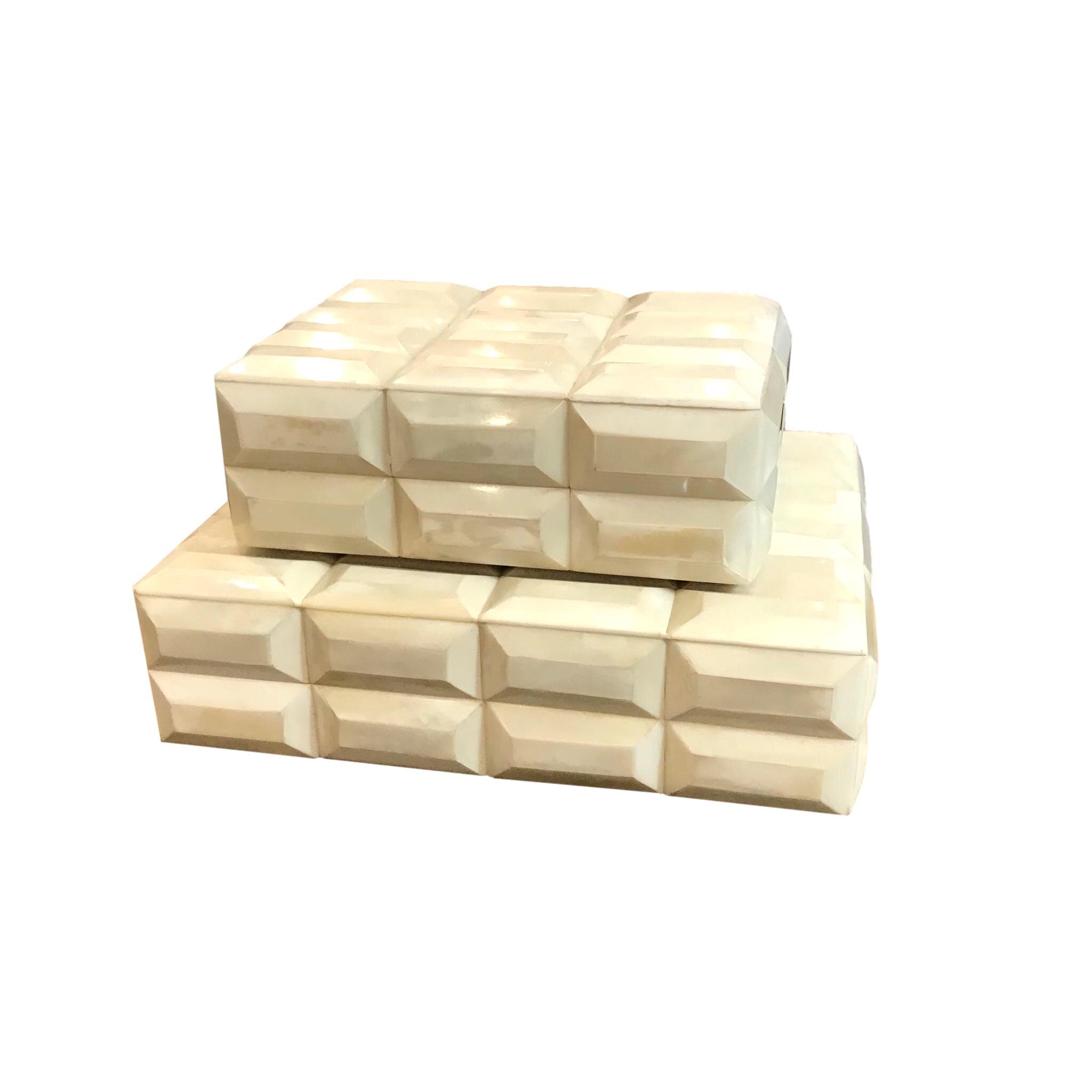 White Bone Raised Rectangle Box Small - 9x6x3h - BIJ480S Large - 12x10x4h - BIJ480L