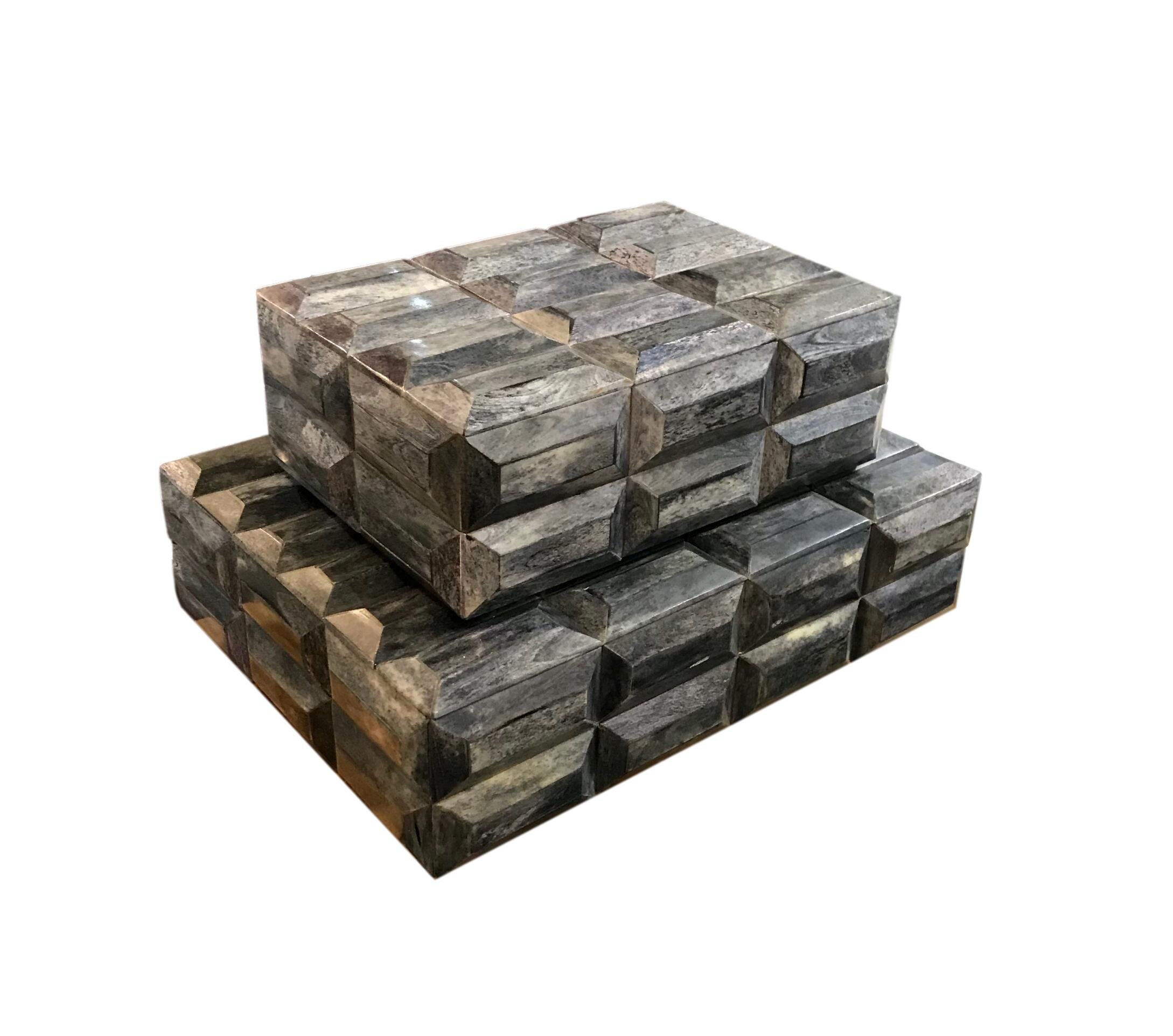 Grey Bone Raised Rectangle Box Small - 9x6x3h - BIU4S Large - 12x10x4h - BIU4L