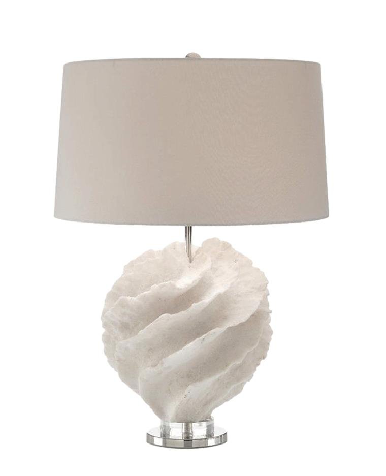 Rustic Spiral Lamp in White Resin and Nickel with Cotton Shade 20dx29h - JRL9231