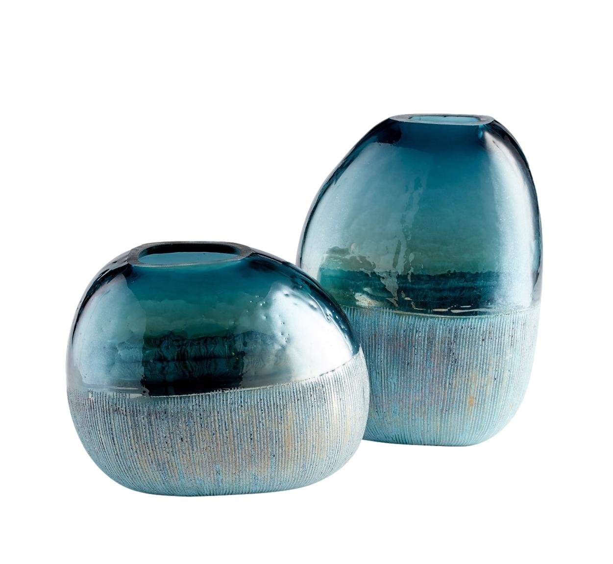 Clear/Etched Organic Shape Glass Vase, Teal Small - 9x6x7h - CD11072 Large - 7x5x10h - CD11073