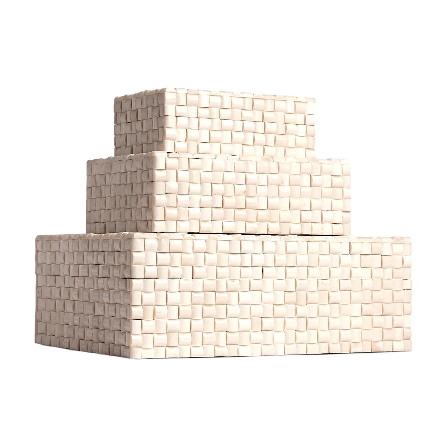 Cream Bone Tile Box Small - 7x5x2.5h - MGKESTERWS Medium - 9x7x3.5h - MGKESTERWM Large - 12x10x4.5h - MGKESTERWL