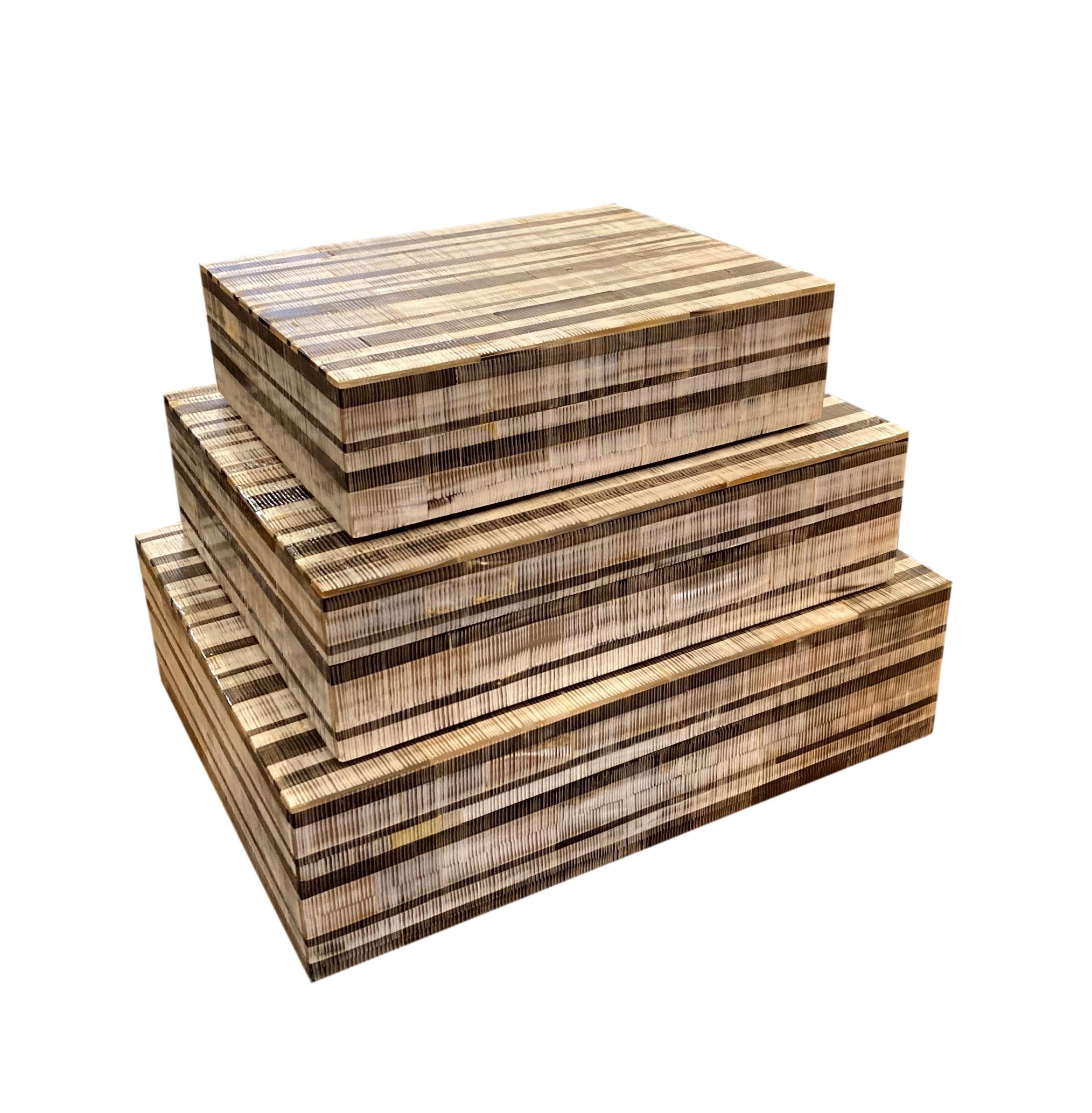 Etched Horn Striped Box Small - 9x7x2.5h - BIU658S Medium - 11x9x3h - BIU658M Large - 13x10.5x4h - BIU658L