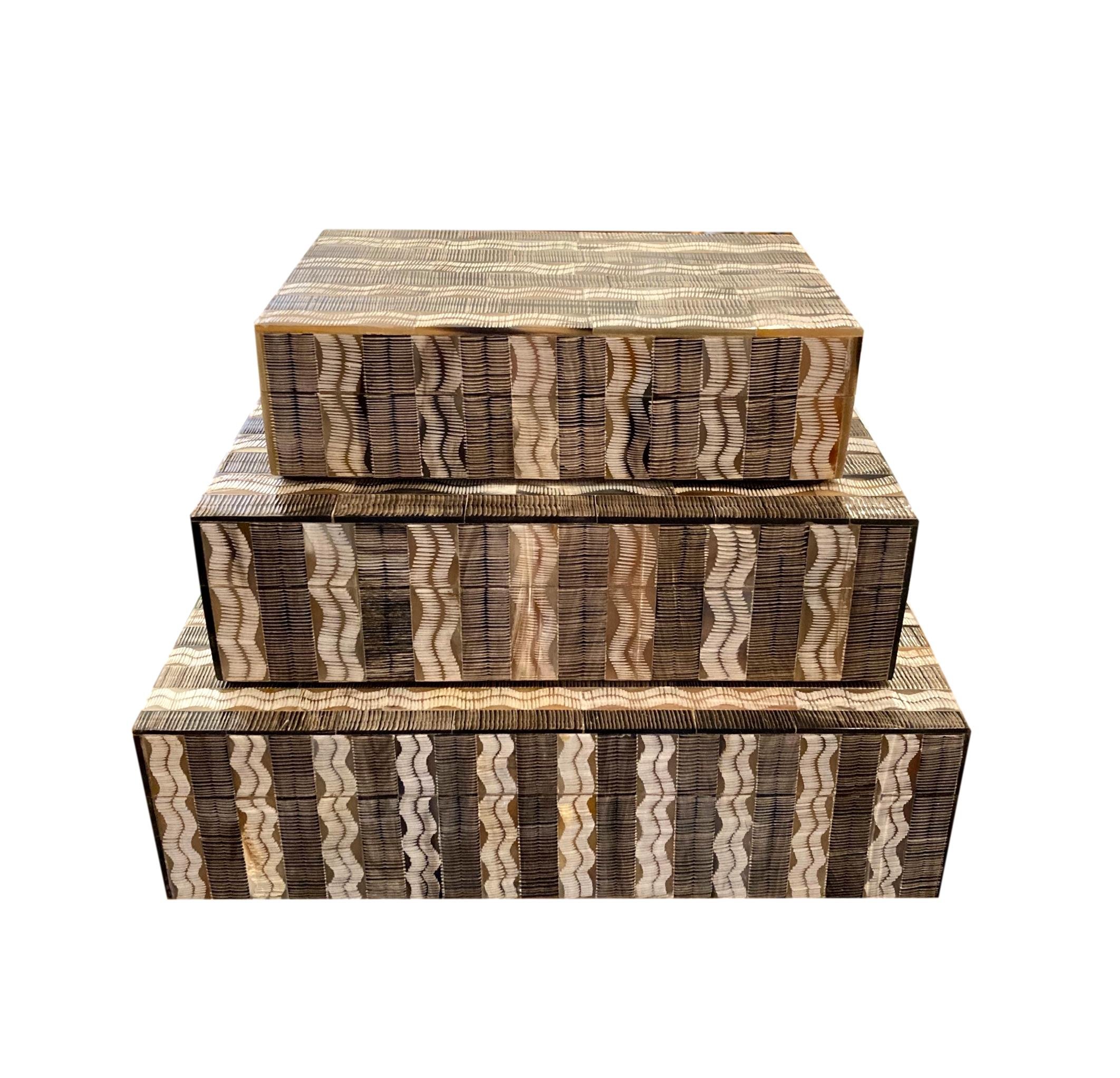 Etched Squiggle Horn Box Small - 4x6x2"h - BIT10S Medium - 6x9x2.5"h - BIT10M Large - 11x8x3h - BIT10L