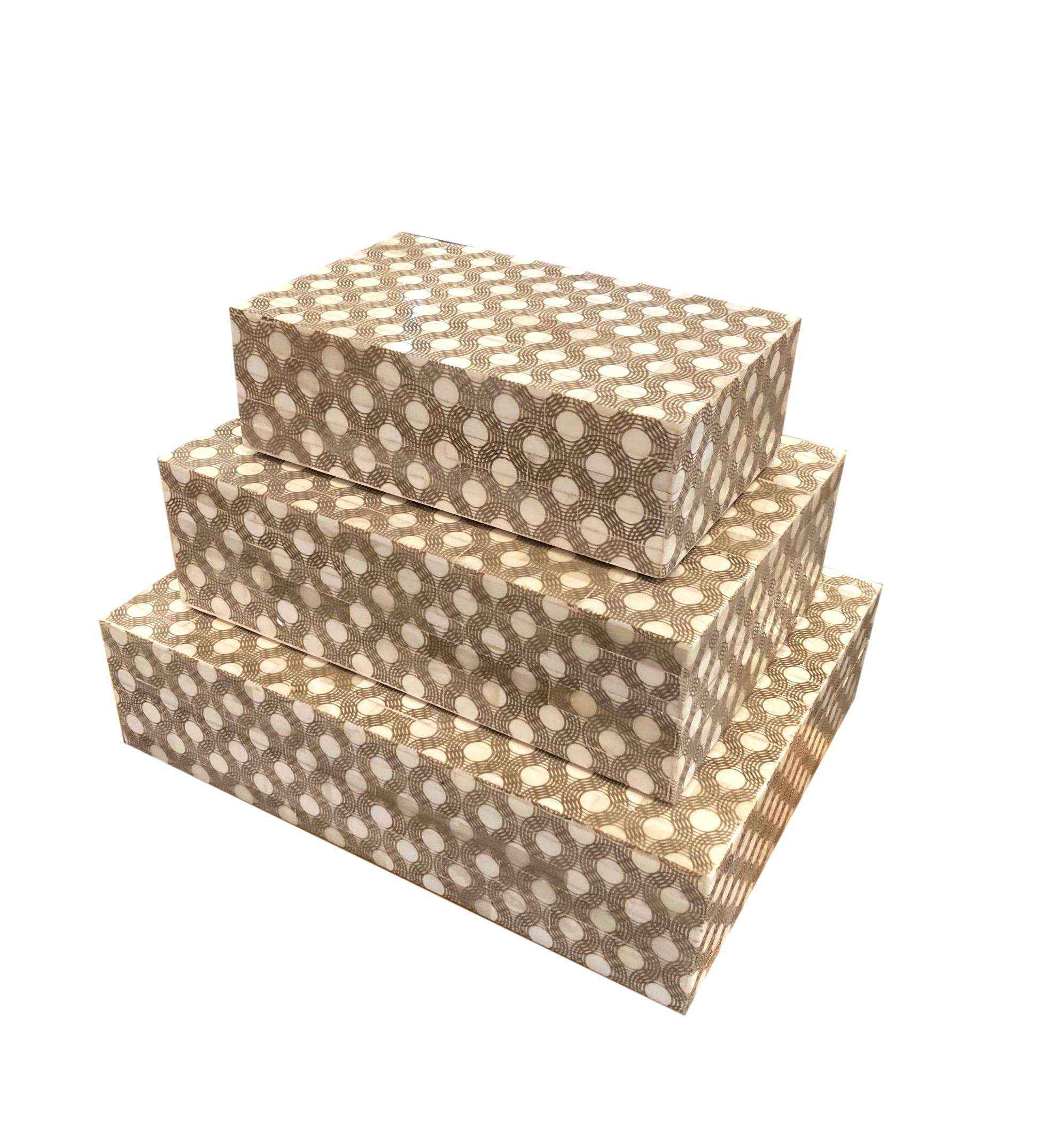 Bone/Screened Circle Pattern Box Small - 8x5x2.5h - BIU719S Medium -10x7x3h - BIU719M Large - 12x9x3h - BIU719L