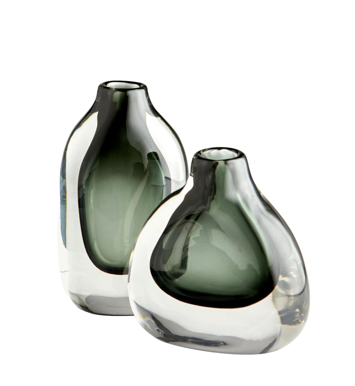 Moraea Glass Vase, Smoke/Clear Short - 7.5x3x7h - CD11374 Tall - 5x2.5x9h - CD11373
