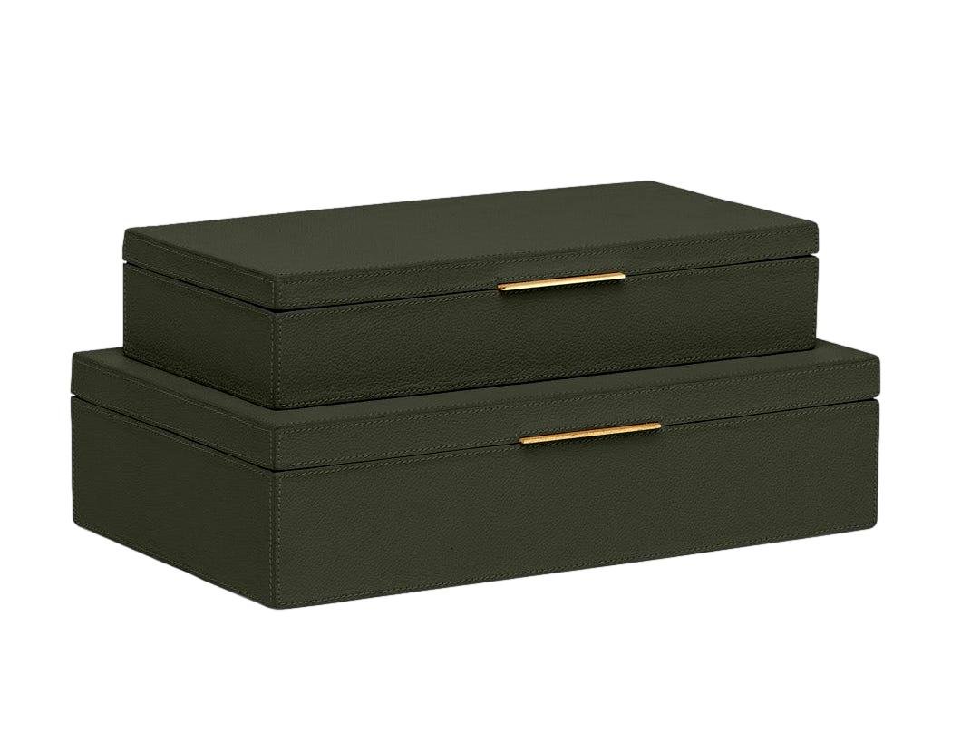 Leather/Brass Long Box, Forest Green Small - 13x6.5x2h - MGRALSTSF Large - 14.5x8.5x3.5h - MGRALSTLF