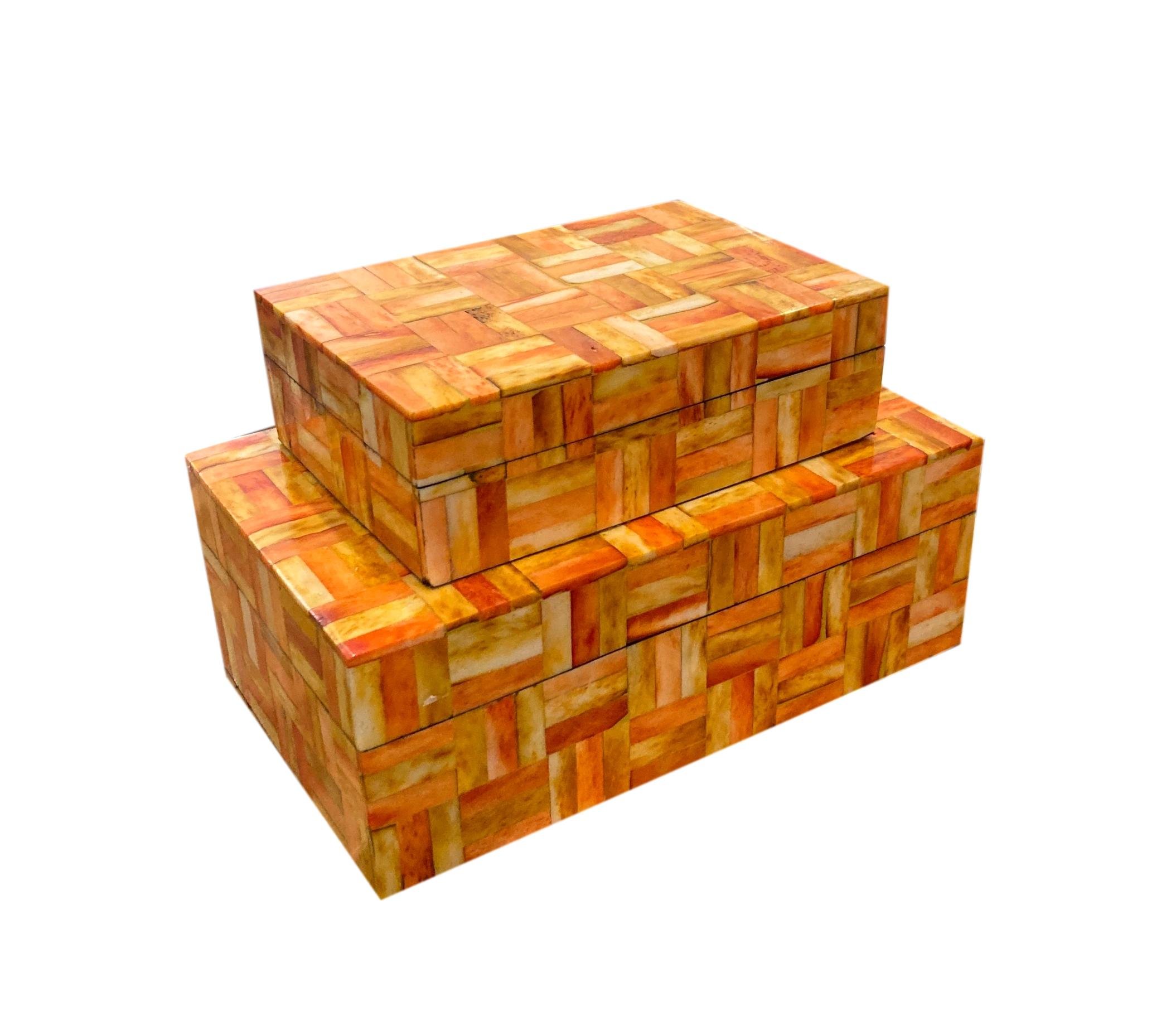 Bone Squares Box, Orange Small - 6x4x2h - BIT597S Large - 5x8x3h - BIT597L