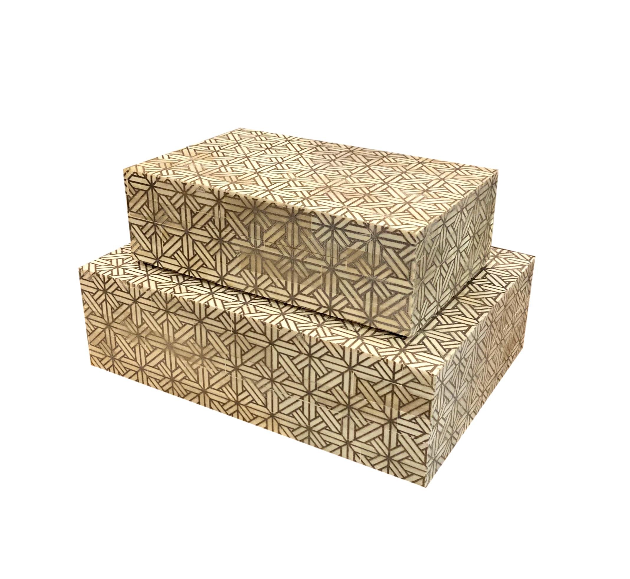 Bone Box w/Taupe Cross Pattern Small - 8x5x2.5h - BIU452S Medium - 10x7x3h - BIU452M