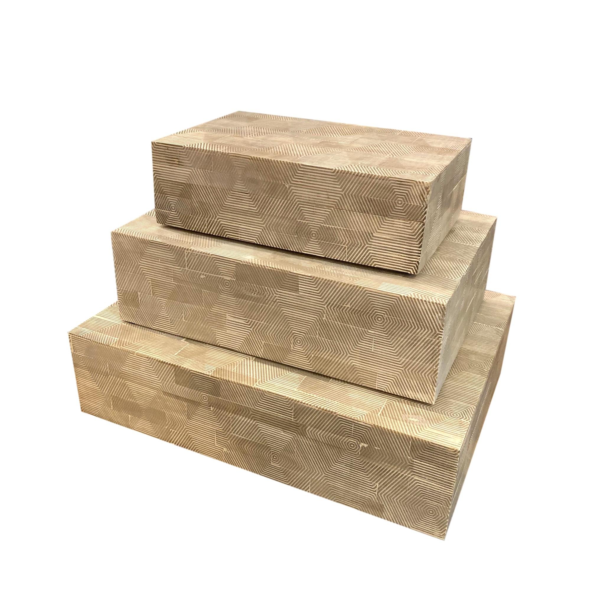 Bone Concentric Hexagon Box Taupe Small - 8x5x2.5h - BIU339S Medium - 10x7x3h - BIU339M Large - 12x9x3h - BIU339L
