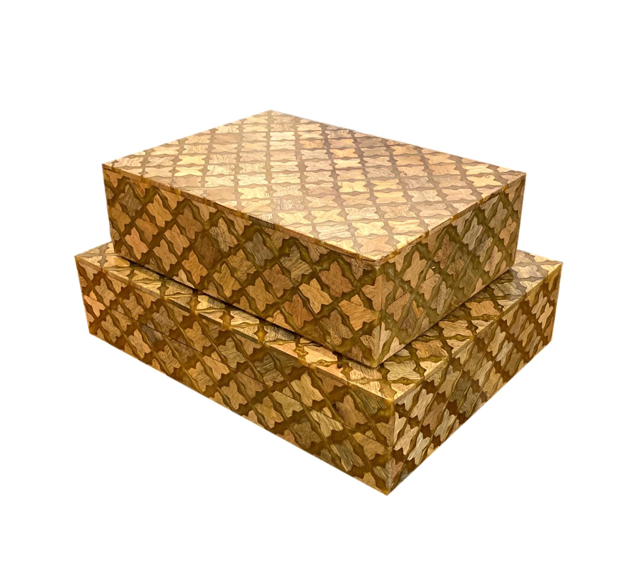 Wood Inlay Tile Pattern Box Small - 10x7x3"h - BIW78S Large - 12x9x3"h - BIW78L