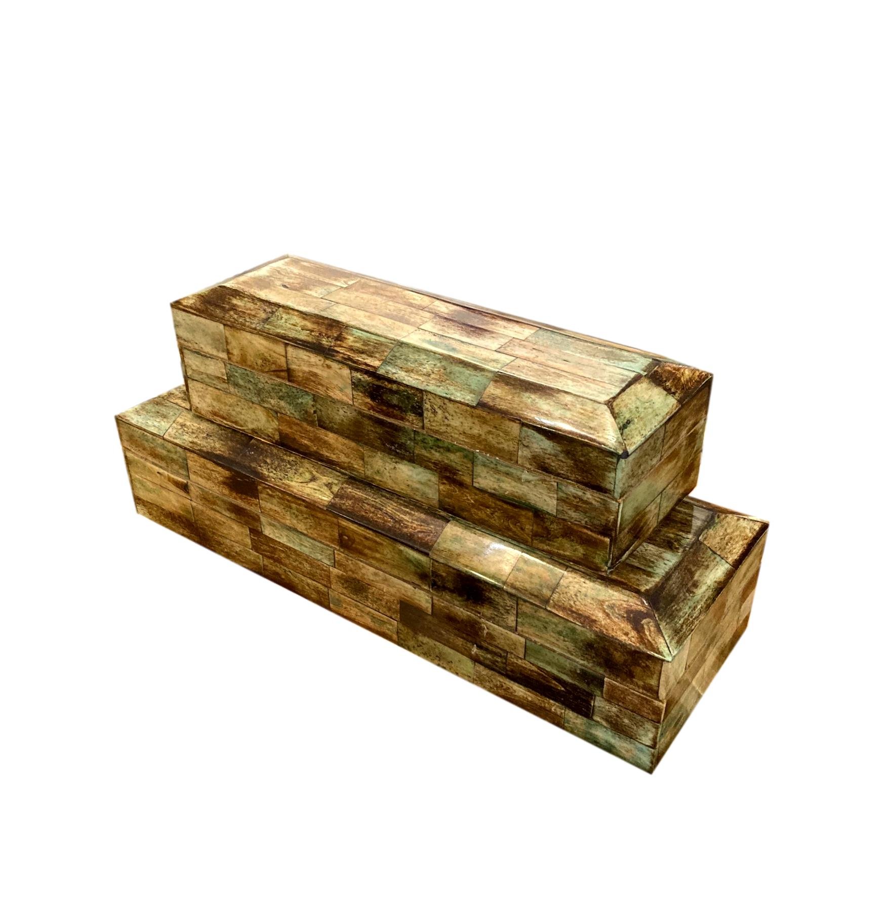 Green Bone Pencil Box Small - 9x3x2.25h - BIN709S Medium - 12x4x2.5h - BIN709M