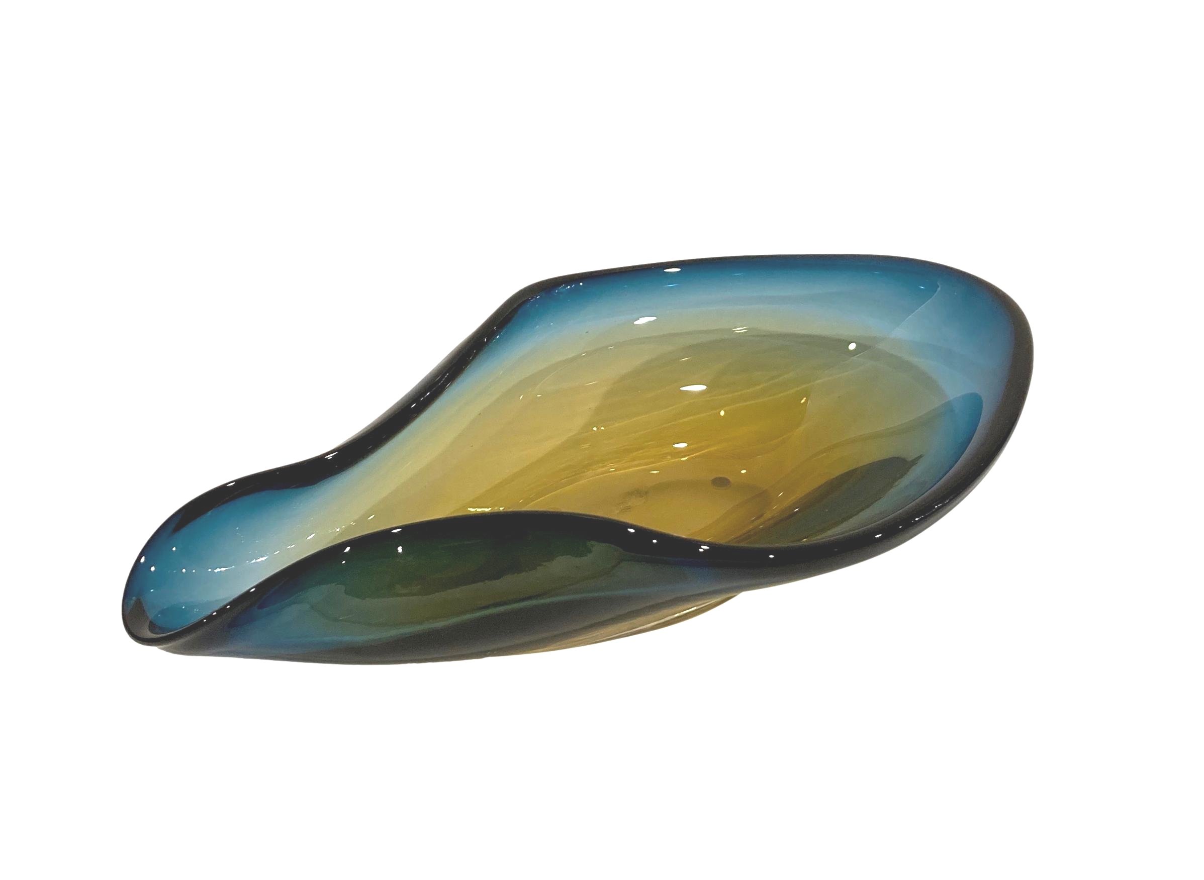 Curved Blown Glass Bowl Dark Blue/Amber 16x9.5x4.5h - JRA13138