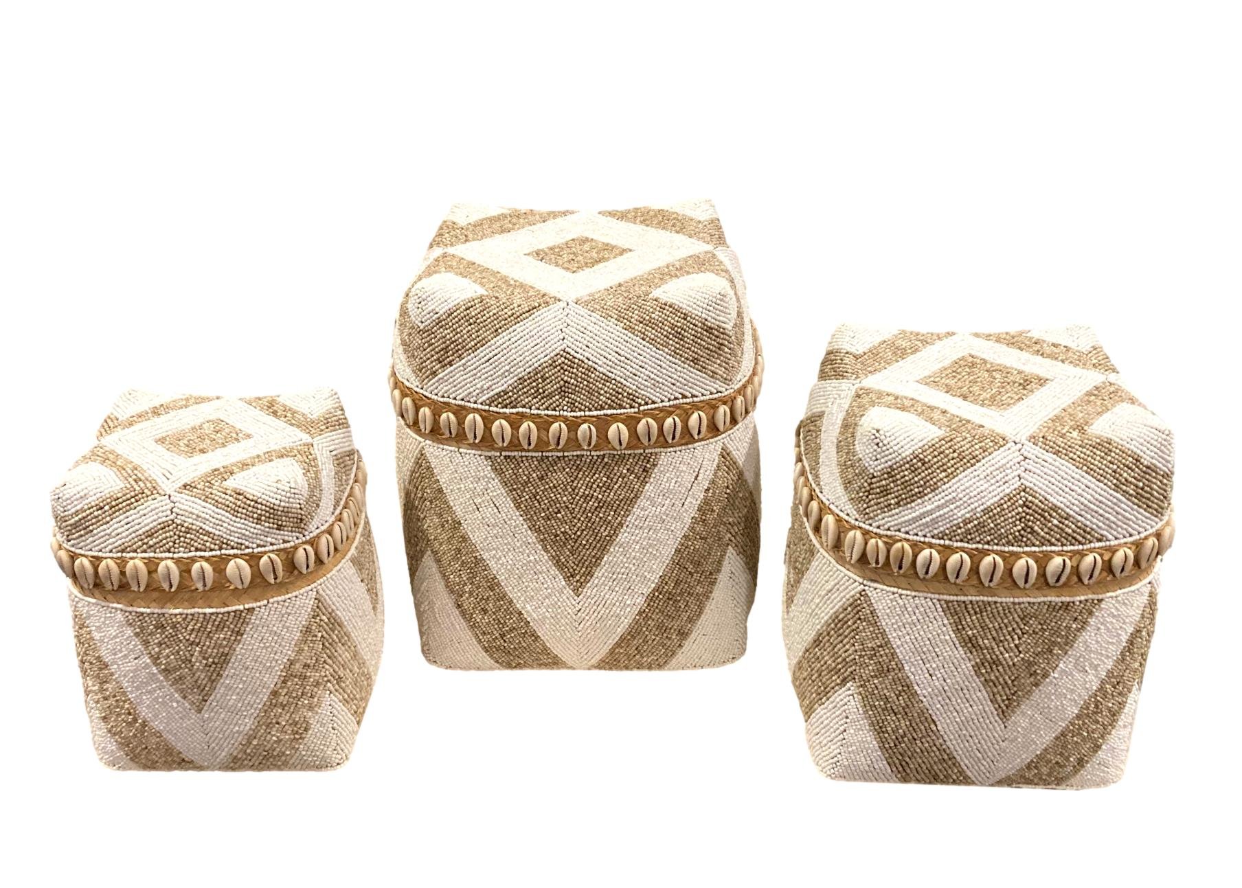 Beaded Square Box w/Shell Edge Small - 6x6x9h - BOJ01.3 Medium - 8x8x10h +/- BOJ01.2 Large - 9x9x12h +/- BOJ01.1