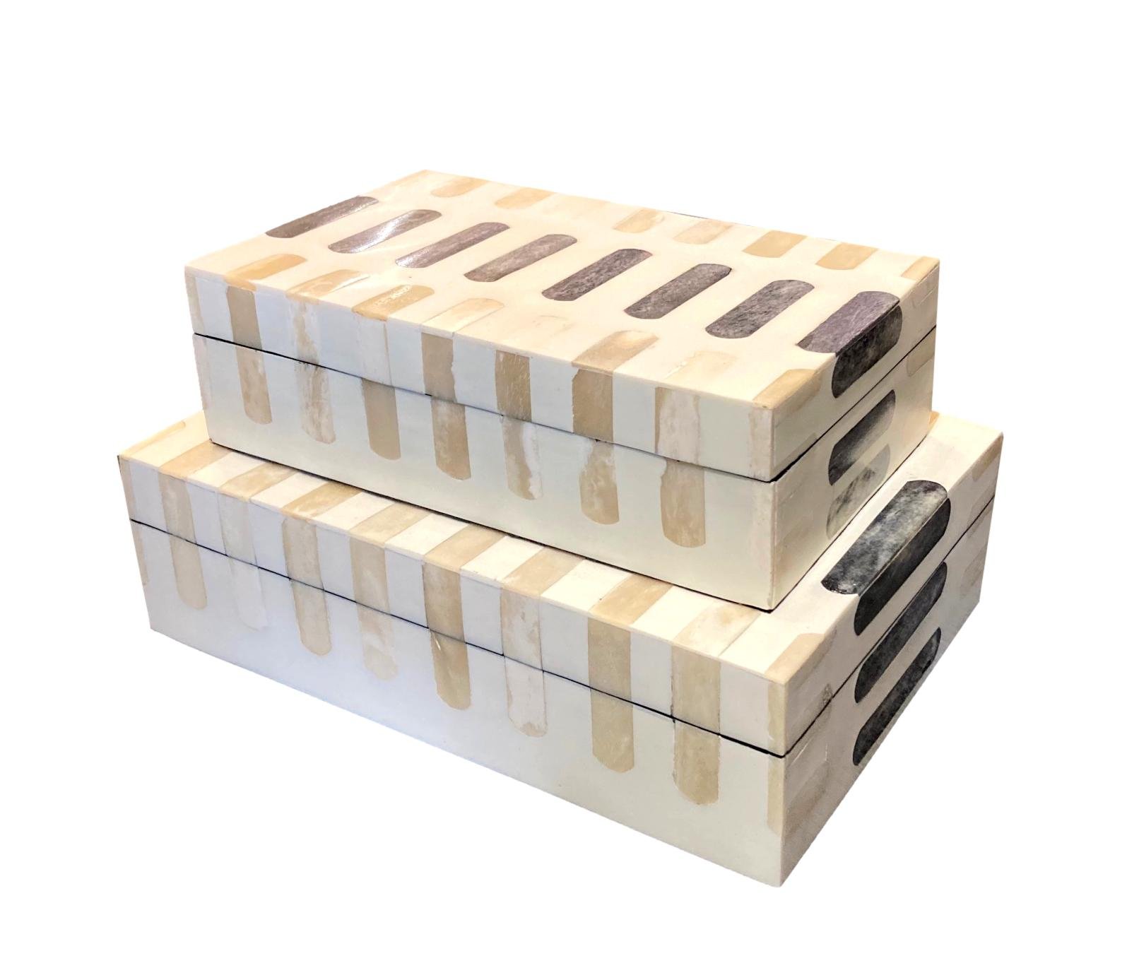 Bone/Wood Box, Grey/Ivory Small - 10x6x3h - CD11148 Large - 12x8x3.5h - CD11149