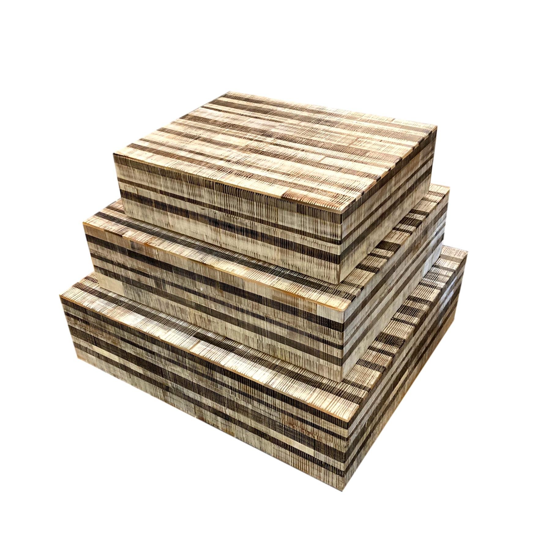 Etched Horn Striped Box Small - 9x7x2.5h - BIU658S Medium - 11x9x3h - BIU658M Large - 13x10.5x4h - BIU658L
