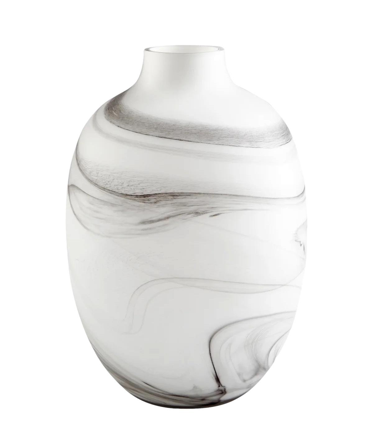 Etched Glass Swirl Vase Black/White Large - 11dx15h - CD10469
