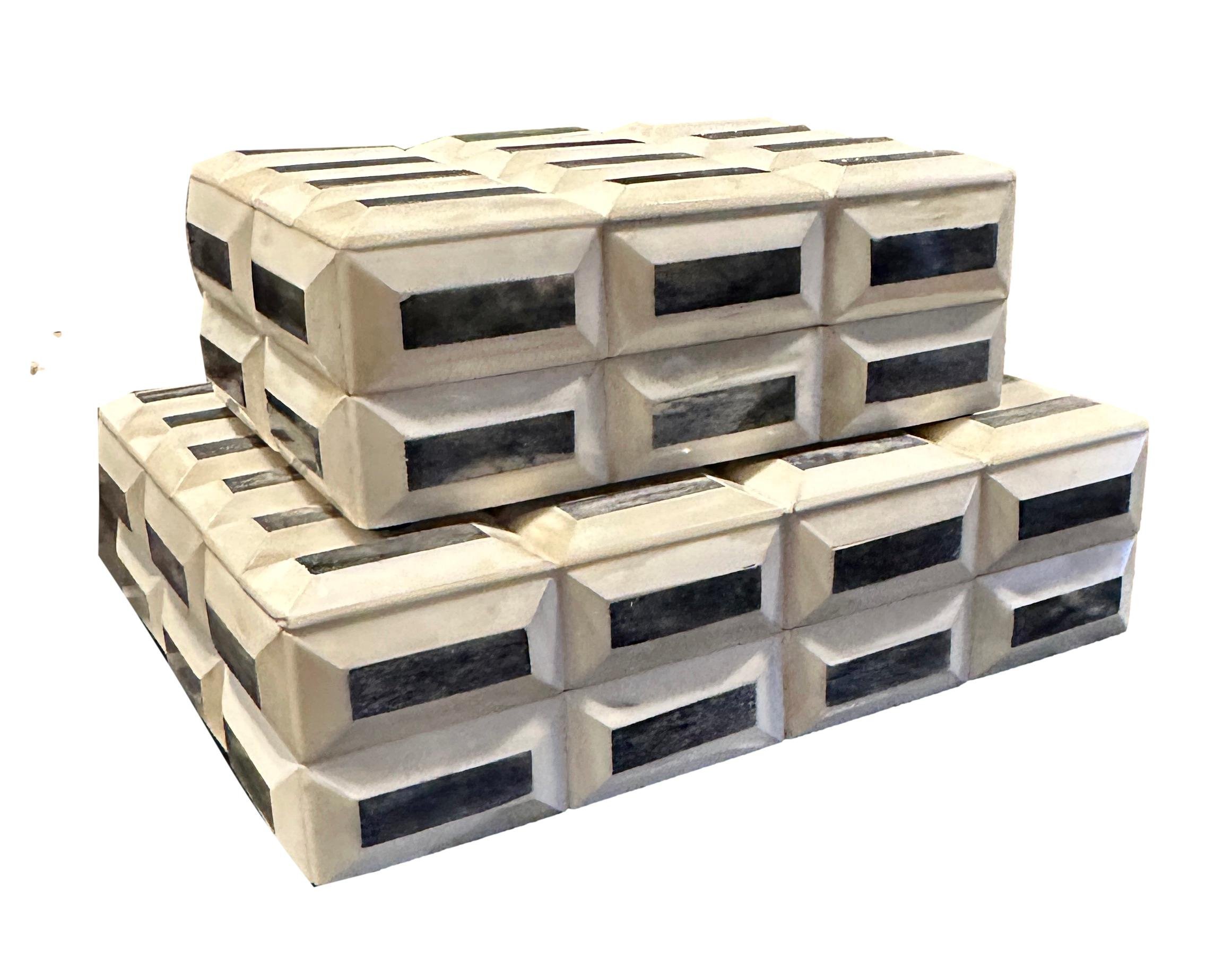 White/Grey Raised Rectangle Resin Box Small - 9x6x3.5h - BIU481S Large - 12x9.5x3.5h - BIU481L