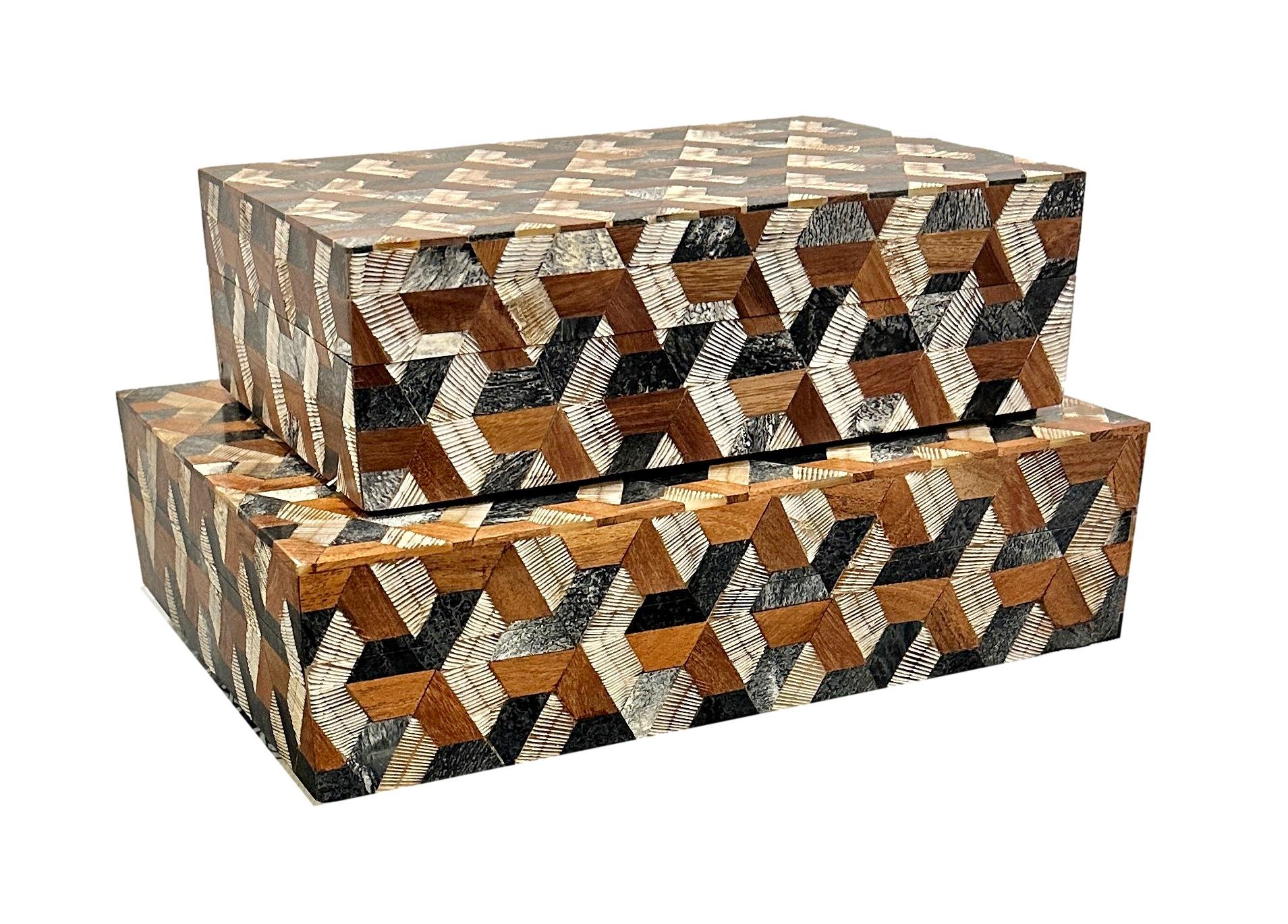 Etched Horn/Walnut/Grey Resin Abstract Box Small - 10x7x3h - BIJ190S Large - 12x9x3h - BIJ190L