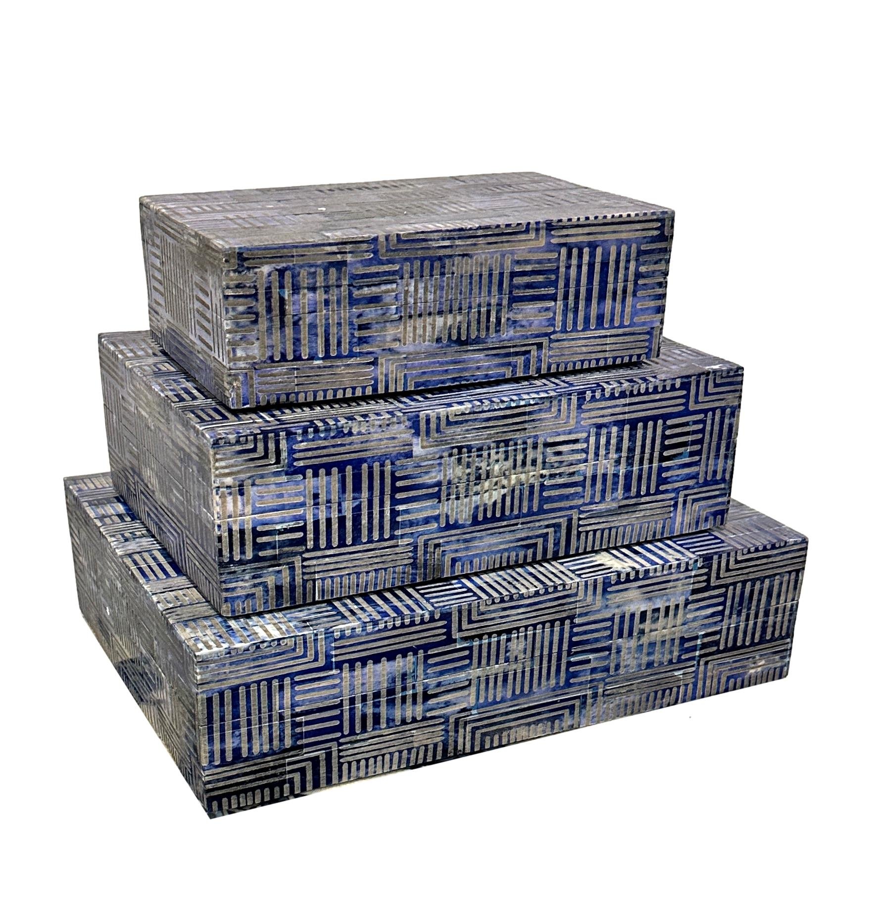 Carved Blue Bone Box Small - 8x5x2.5h - BIU636S Medium - 10x7x3h - BIU636M Large 12x9x3h - BIU636L