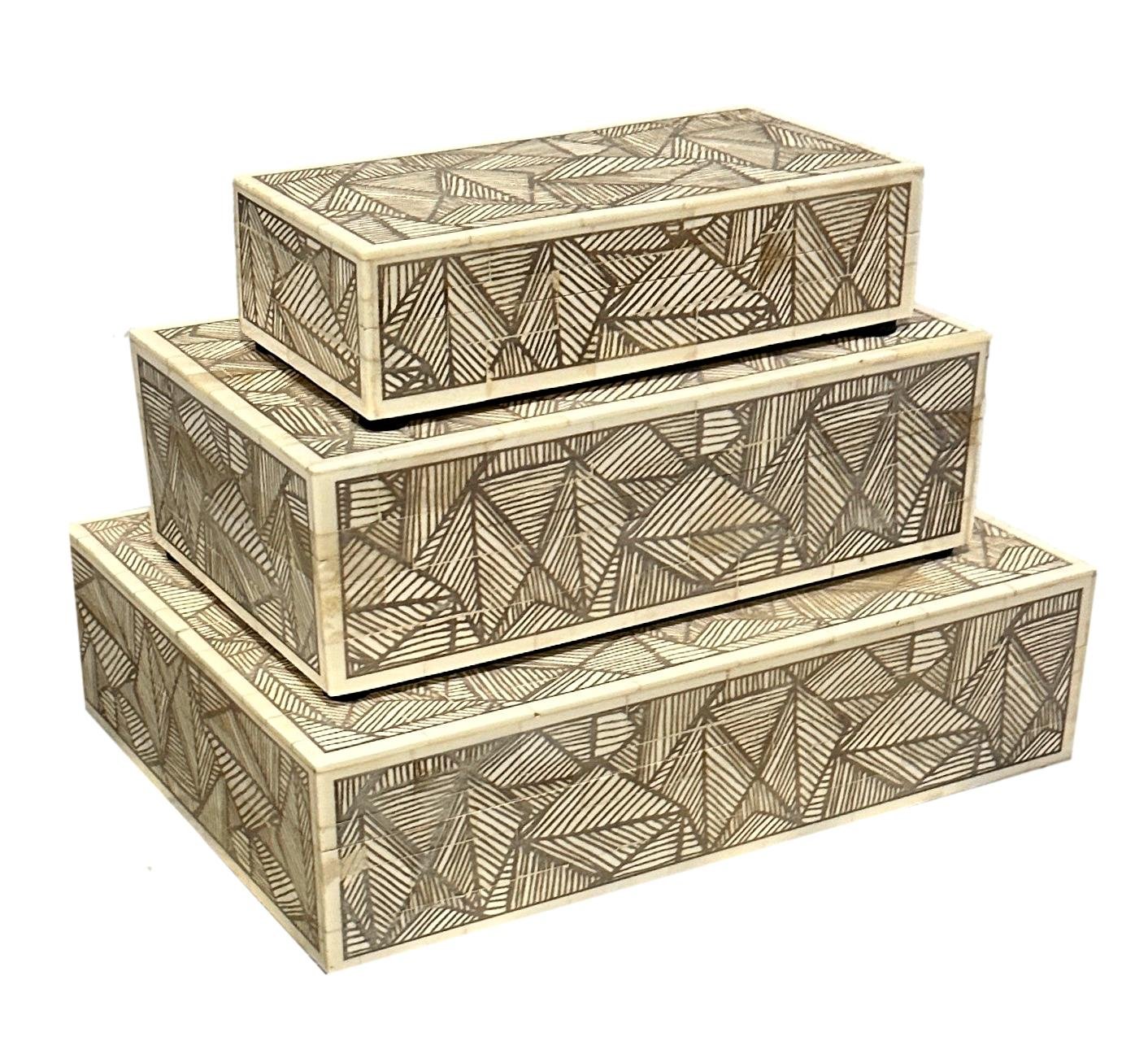 Bone Box w/Taupe Screened Abstract Design Small - 8x4x2h - BIU101S Medium - 10x6x3h - BIU101M Large - 12x9x3h - BIU101L