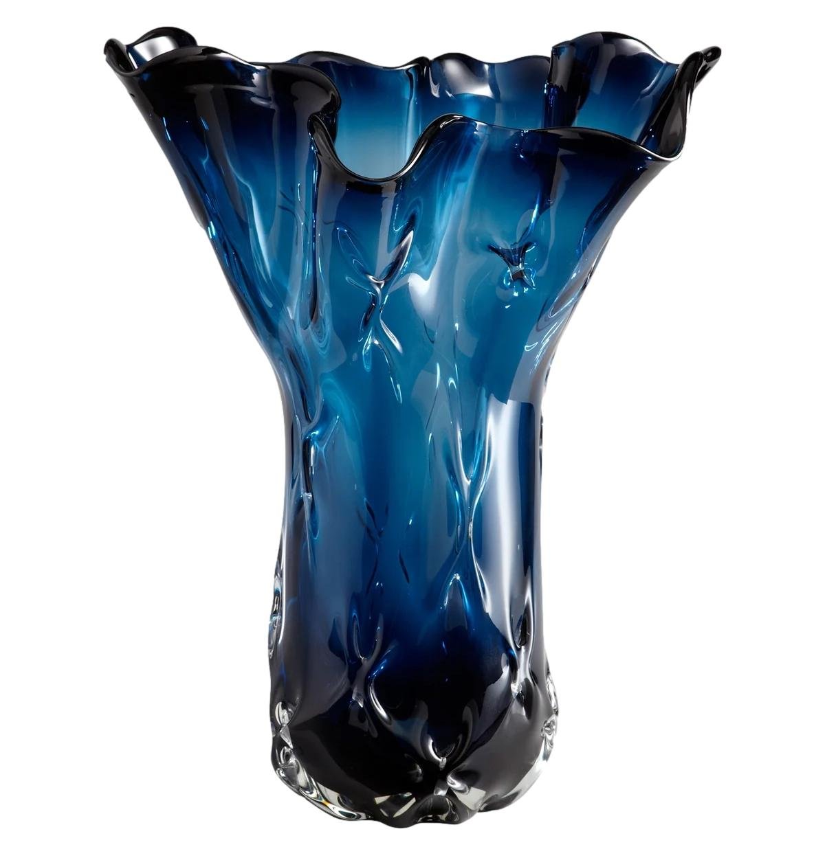 Blue Ruffle Top Vase 14x17x22"h - CD5173