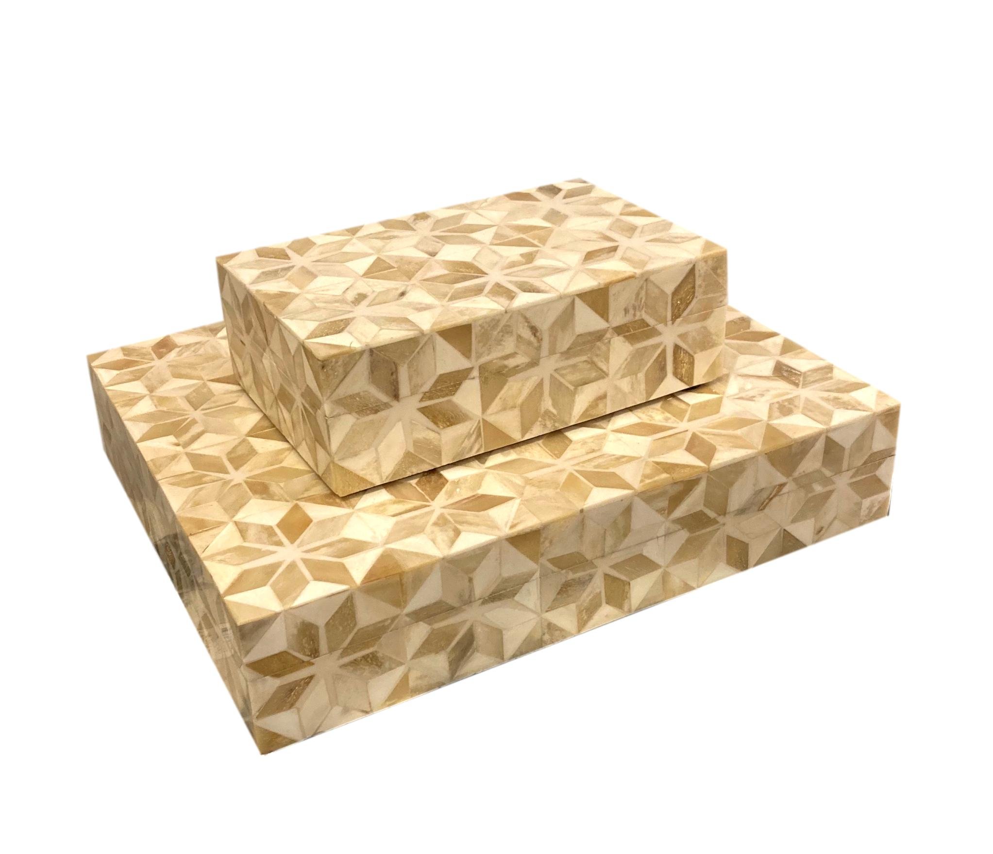 Two-Tone Geo Star Bone Box Small - 7x5x2.5h - BIU254S Large - 12x10x3h - BIU254L