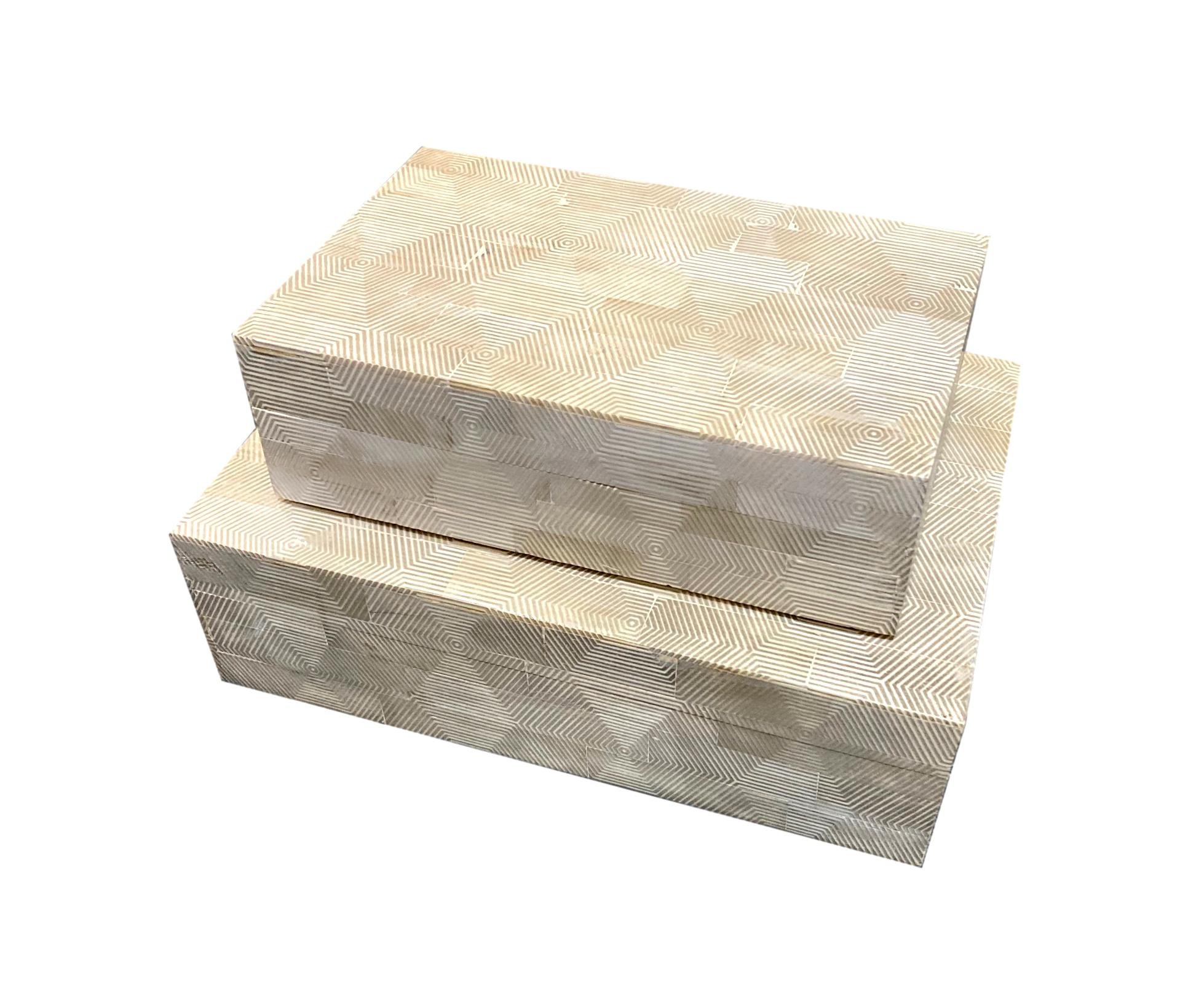 Bone Concentric Hexagon Box Taupe Small - 8x5x2.5h - BIU339S