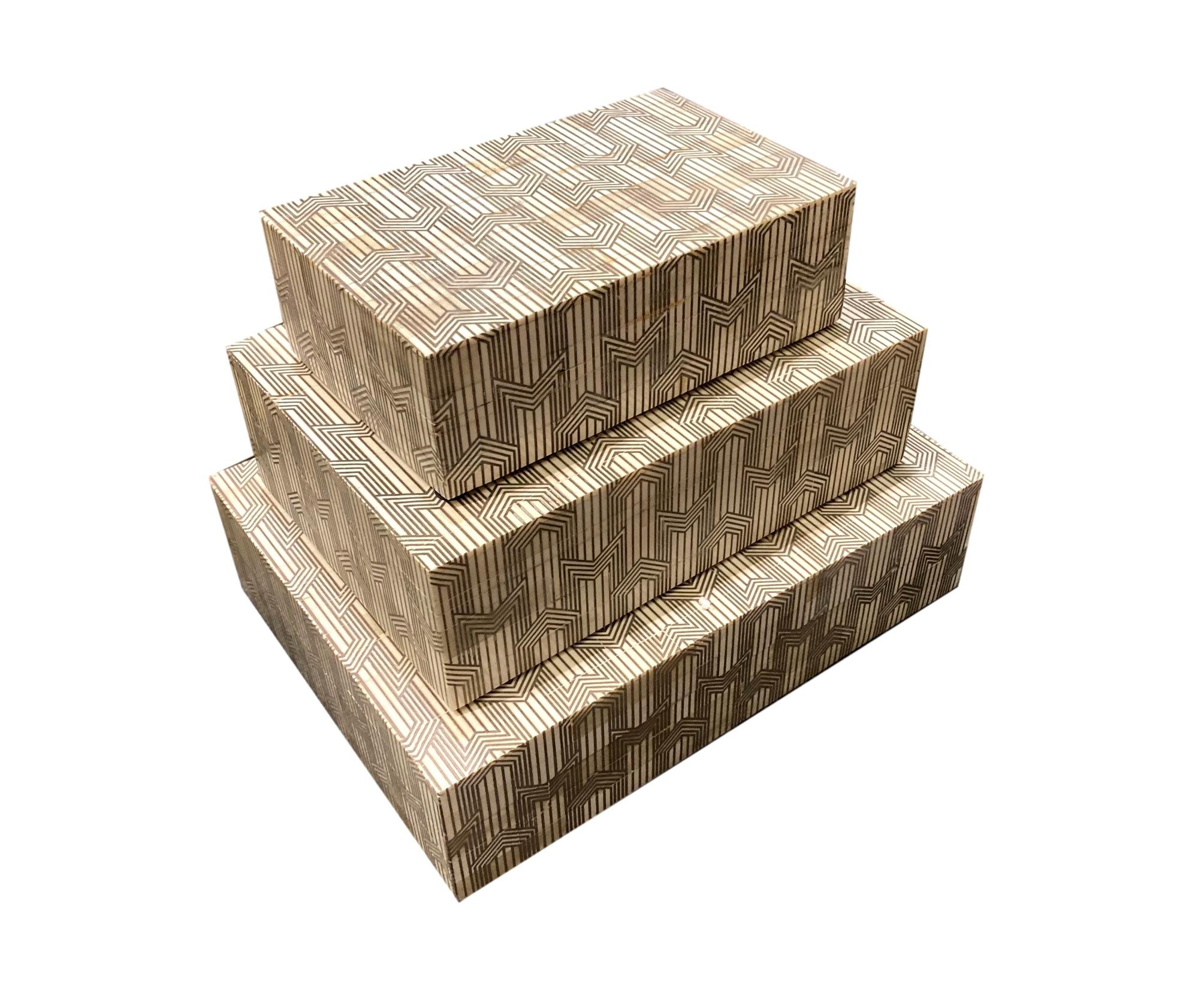 Bone Box w/Taupe Line Design Small - 8x5x2.5h - BIU332S Medium - 10x7x3h - BIU332M Large - 12x9.5x3h - BIU332L