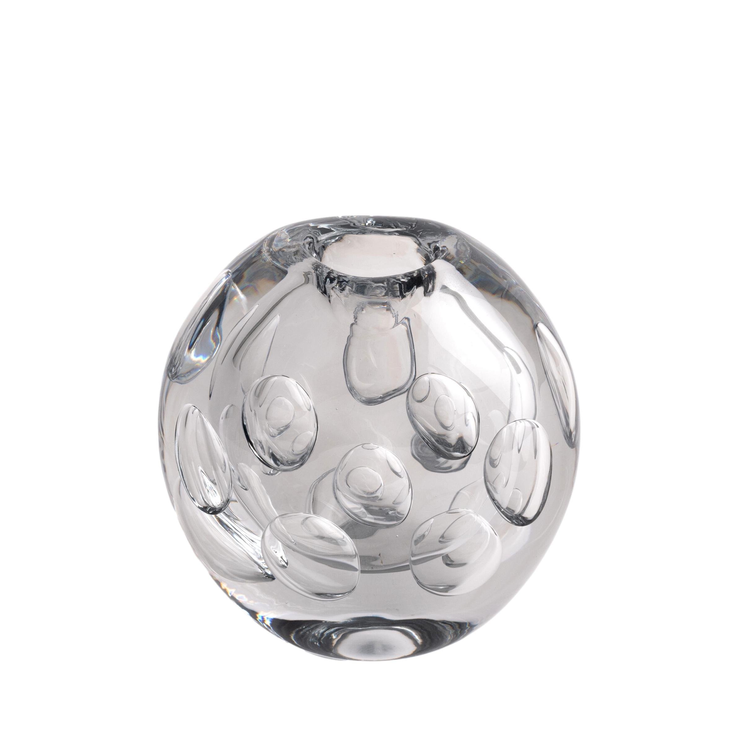 Whitney Clear Glass Flat Vase w/Bubbles 7x3x7.5h - FD7122