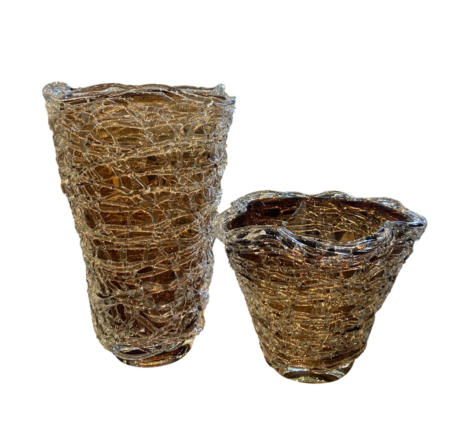 Amber Glass Nest Vase Small - 11dx9.5h - EU15805 Tall - 9.5dx16.5h - EU158056