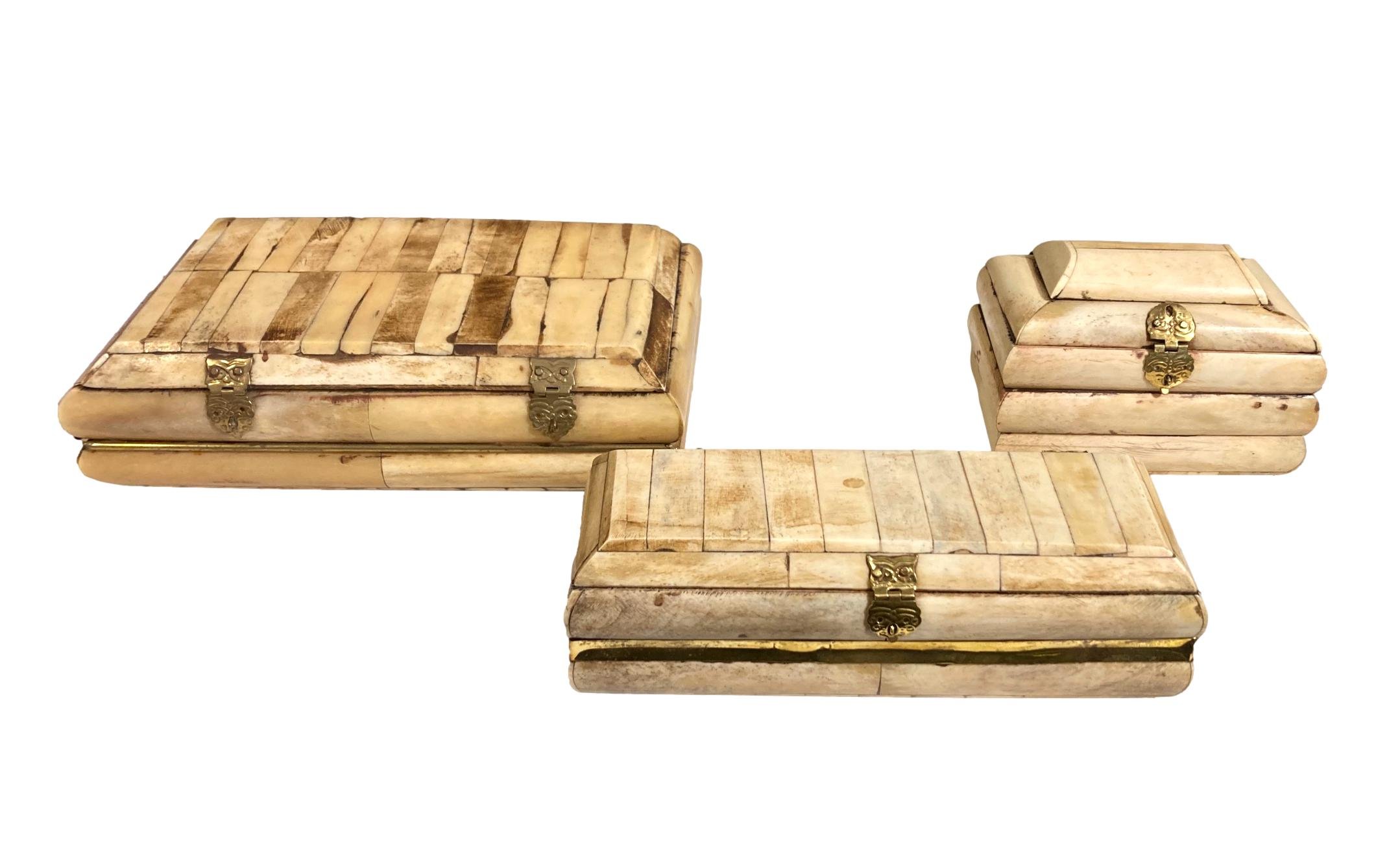 Vintage Rectangular Bone Box W/Brass Accents 9.5x5.5x3h - BIA225 8x3x3h - BIA271 5x3x3.5h - BIA287
