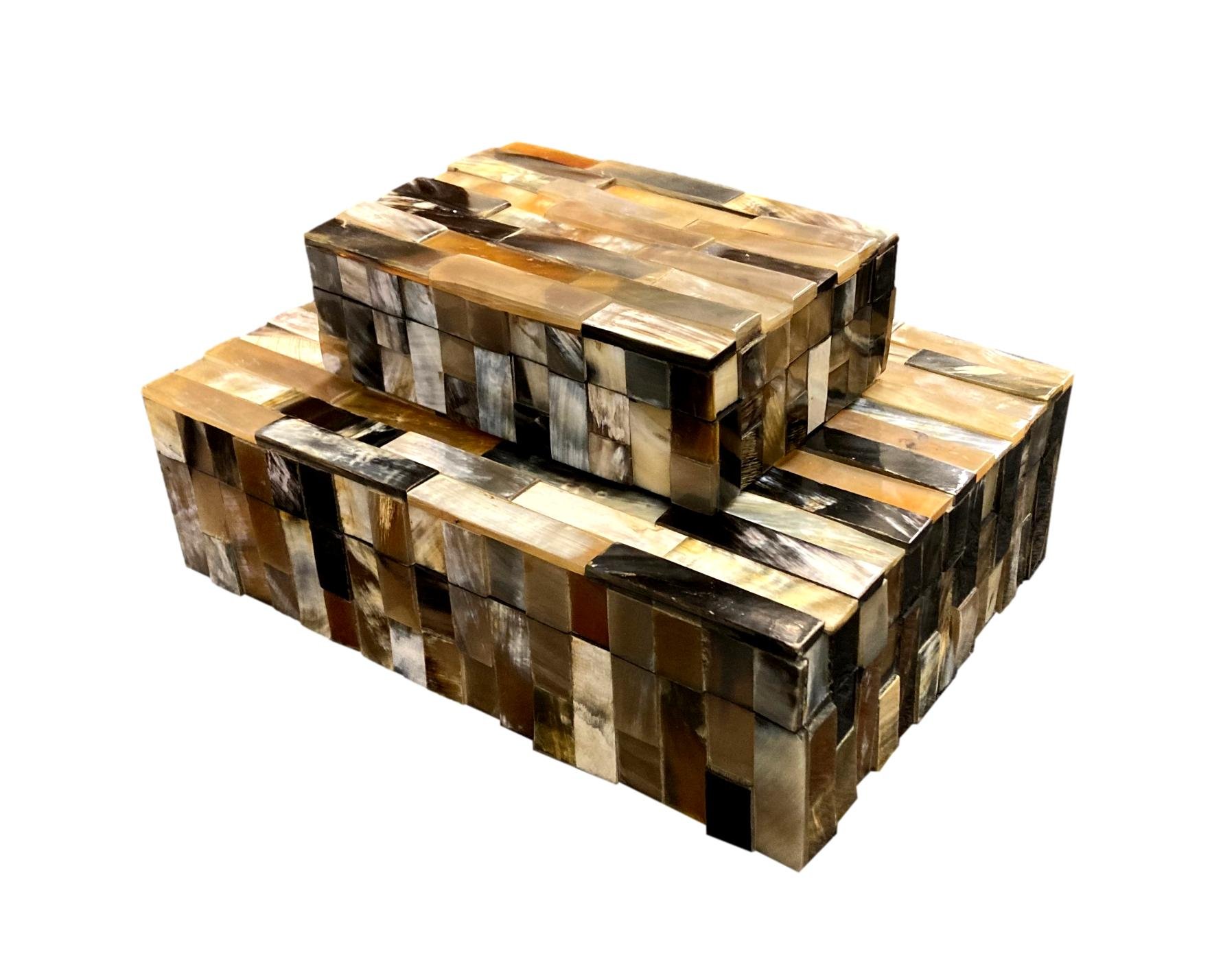 Polished Horn Bi Level Strips Box Small - 6x4x2h - BIT298S Large - 10.5x7x3h - BIT298L
