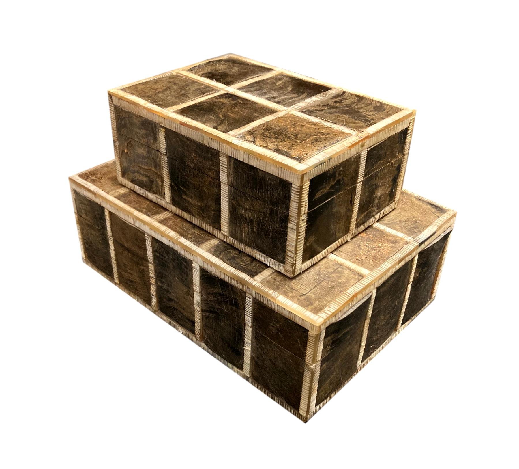 Natural/Etched Horn Large Squares Box Small - 7x5.5x3h - BIJ527S Medium - 10x7x4h - BIJ527M