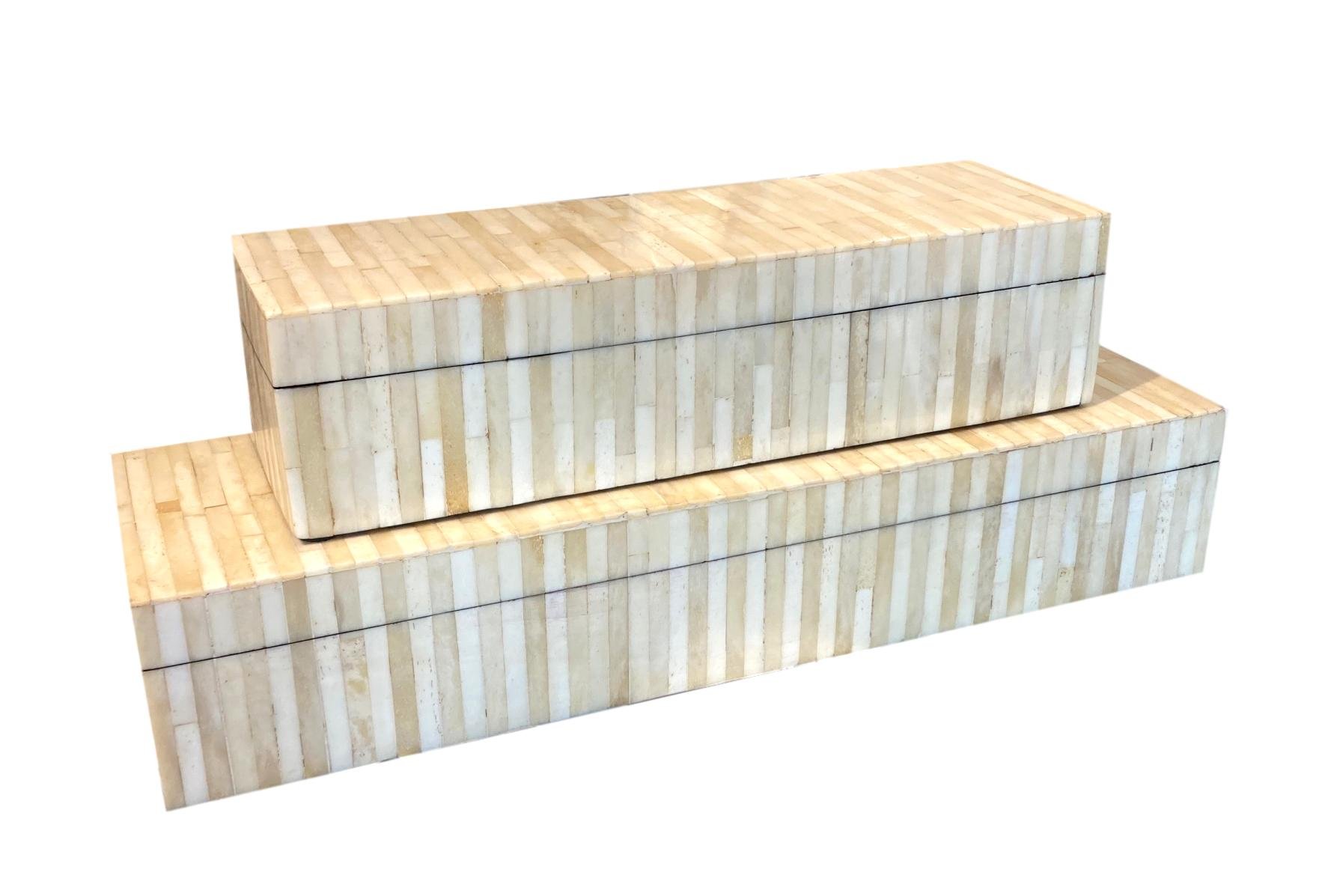 Two Tone Striped Bone Long Box Small - 12x4x3h - BIP803S Large - 16x5x3h - BIP803L