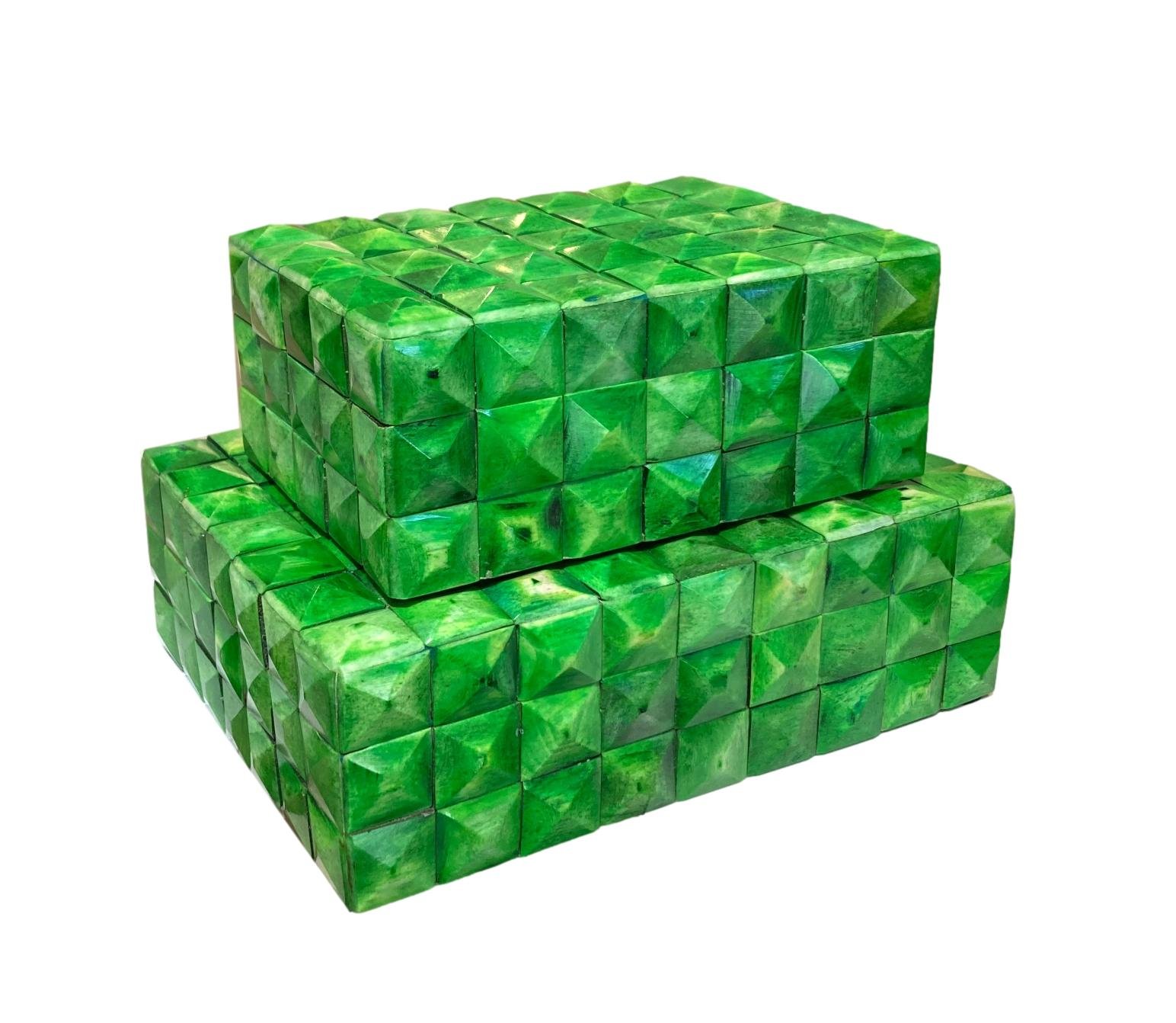 Green Dyed Bone Pyramid Box Small - 7x5x3h - BIW143S Large - 9x8x3h - BIW143L