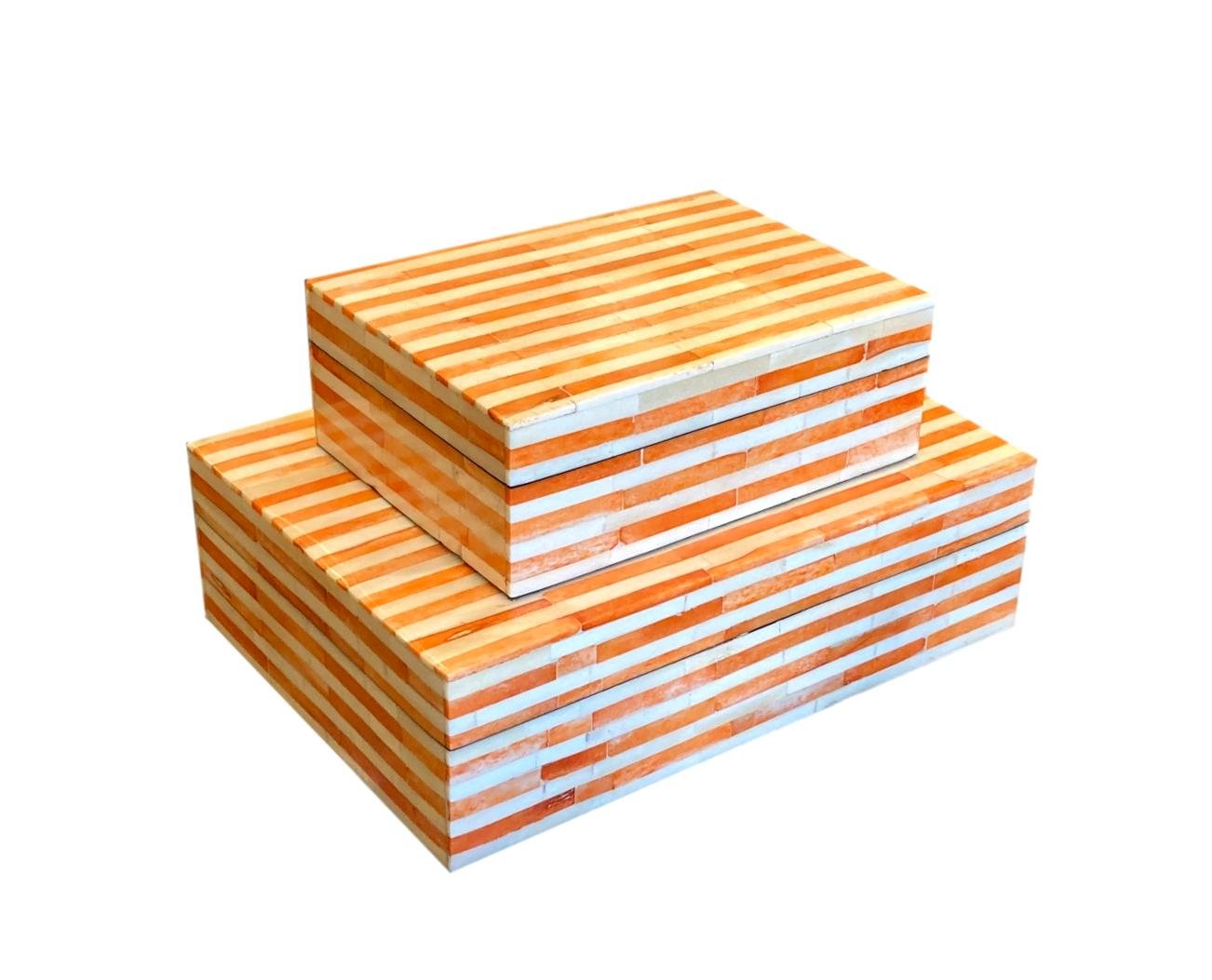 Orange Stripe Bone Box Small - 7x5x2.5h - BIT294S Large - 10x7x3.5h - BIT294L