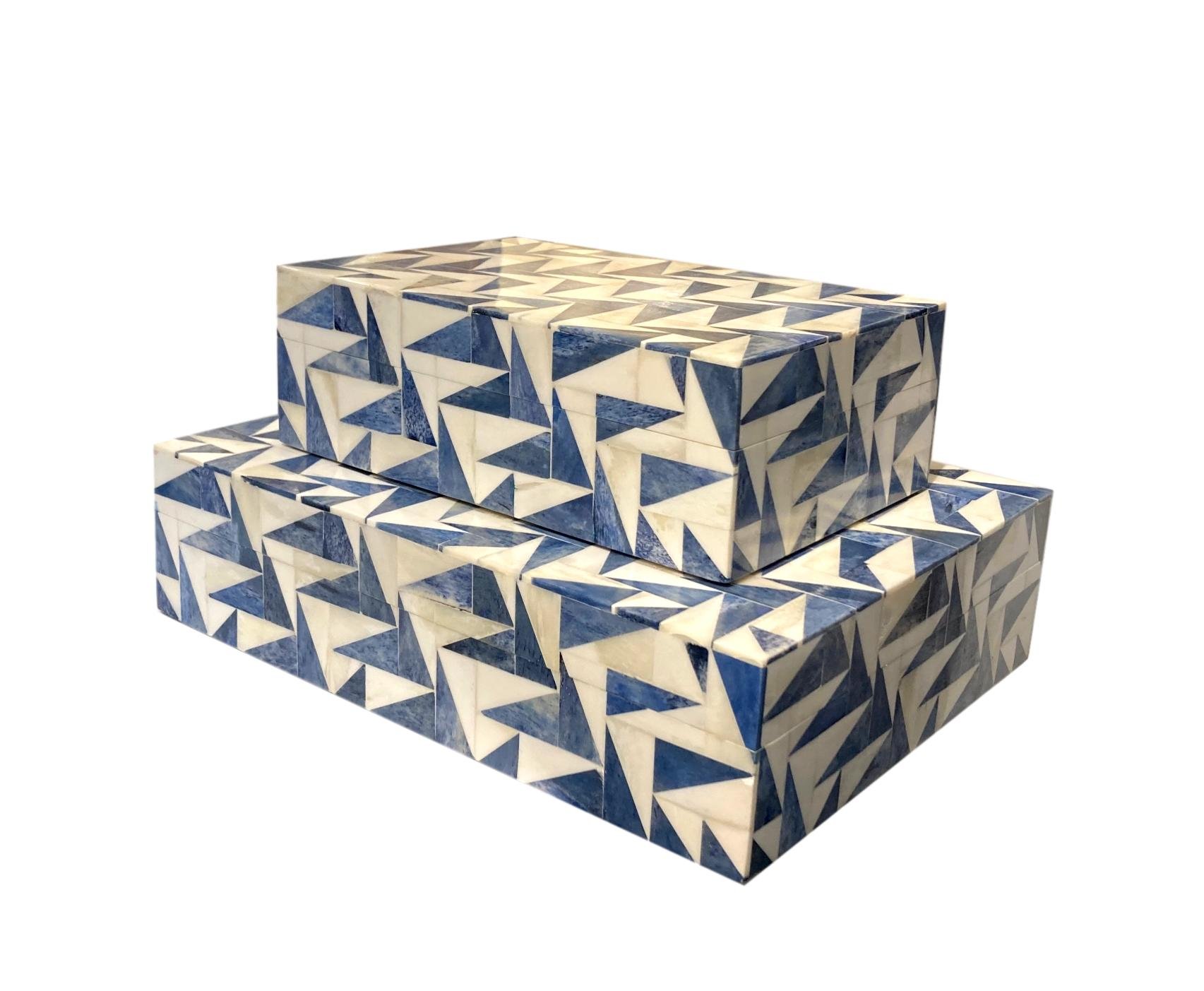 Blue/White Bone/Resin Right Tringle Box Small - 9x6x3 - BIU460S Large - 9x12x2h - BIU460L