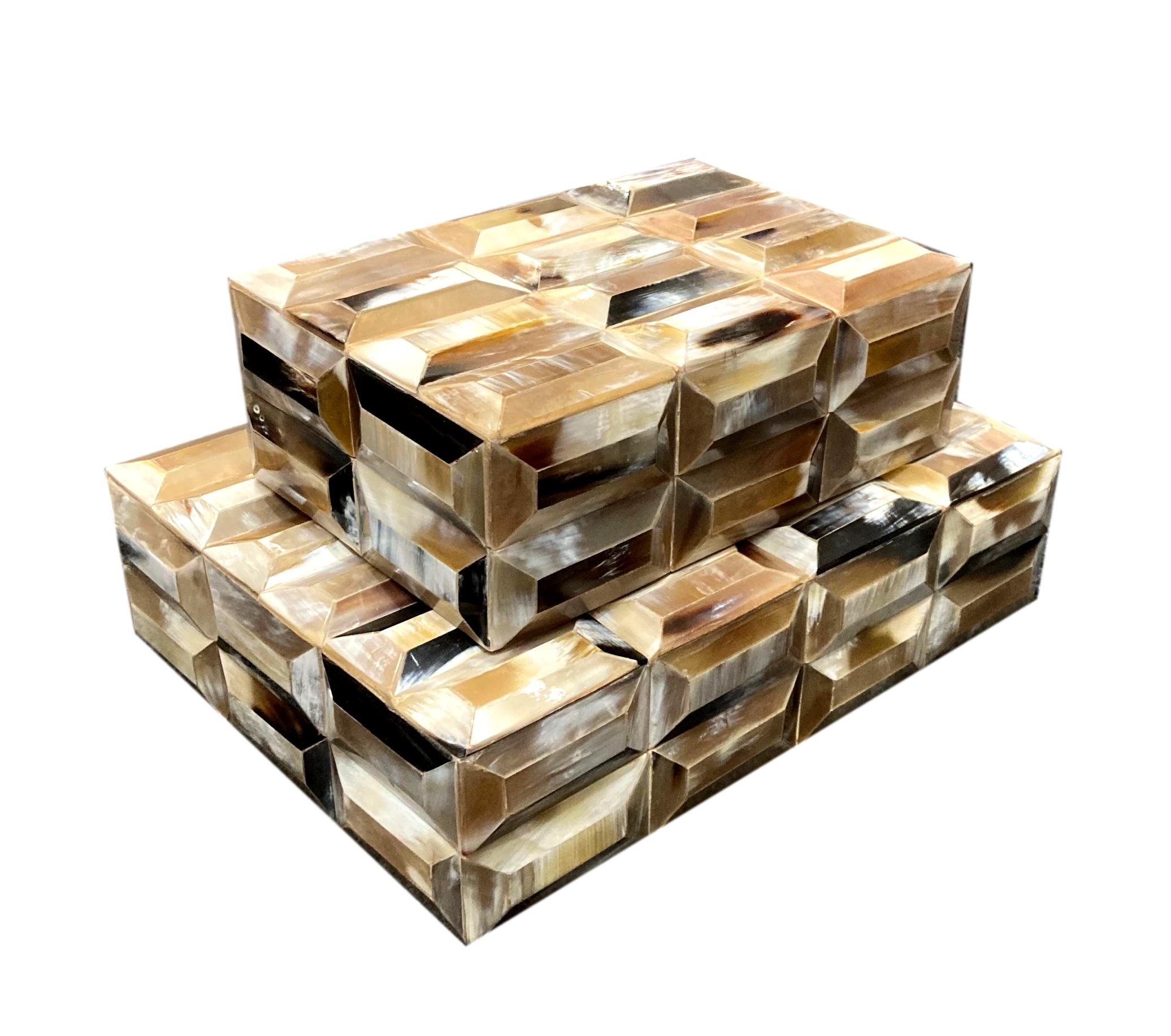 Polished Horn Raised Rectangle Box Medium - 9x6x3h - BIU956M Large - 12x9x3h - BIU956L