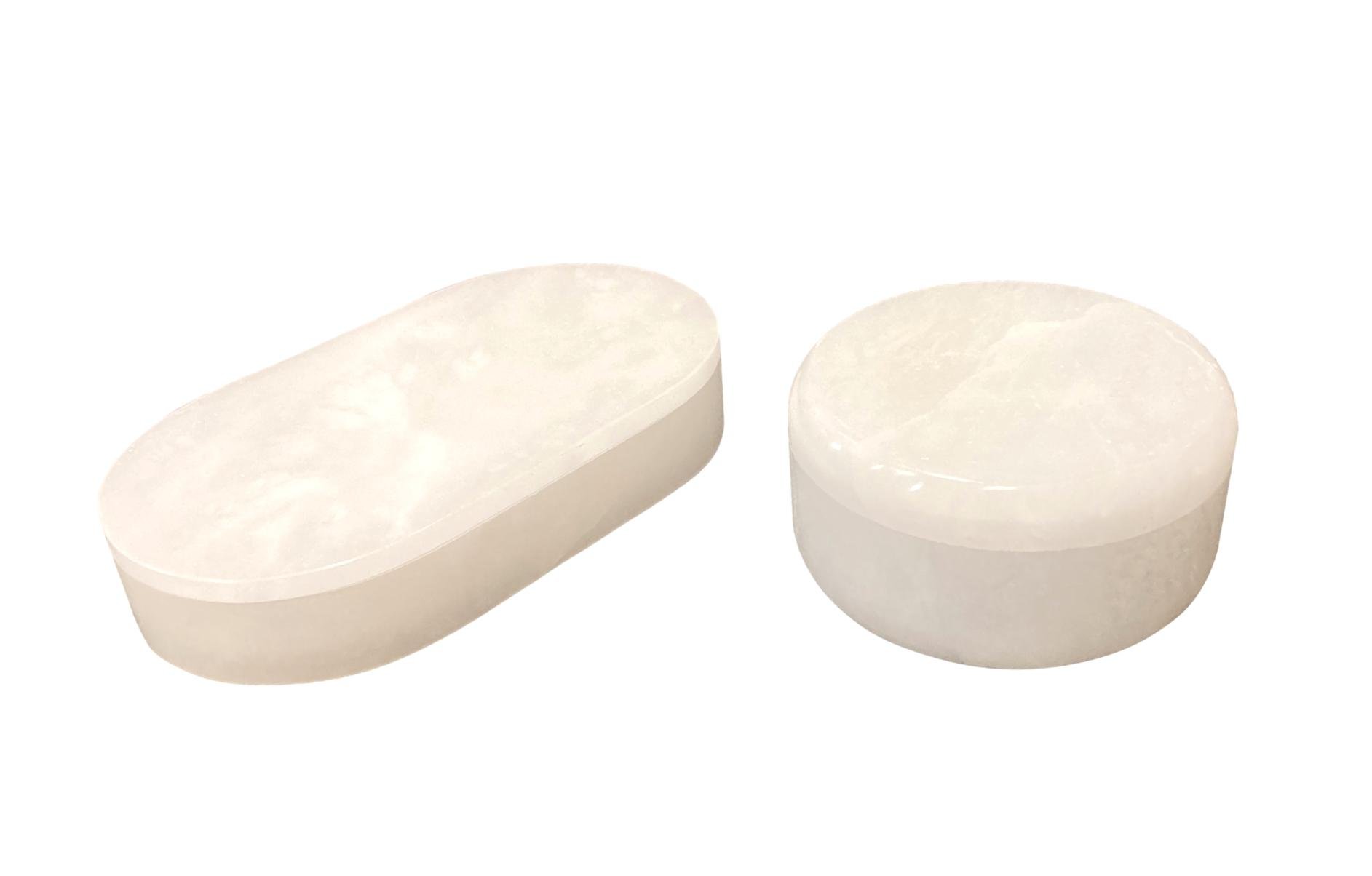 Oval Alabaster Box 10x6x2h - BOK011 Round Alabaster Box 6.5x3h - BOK009