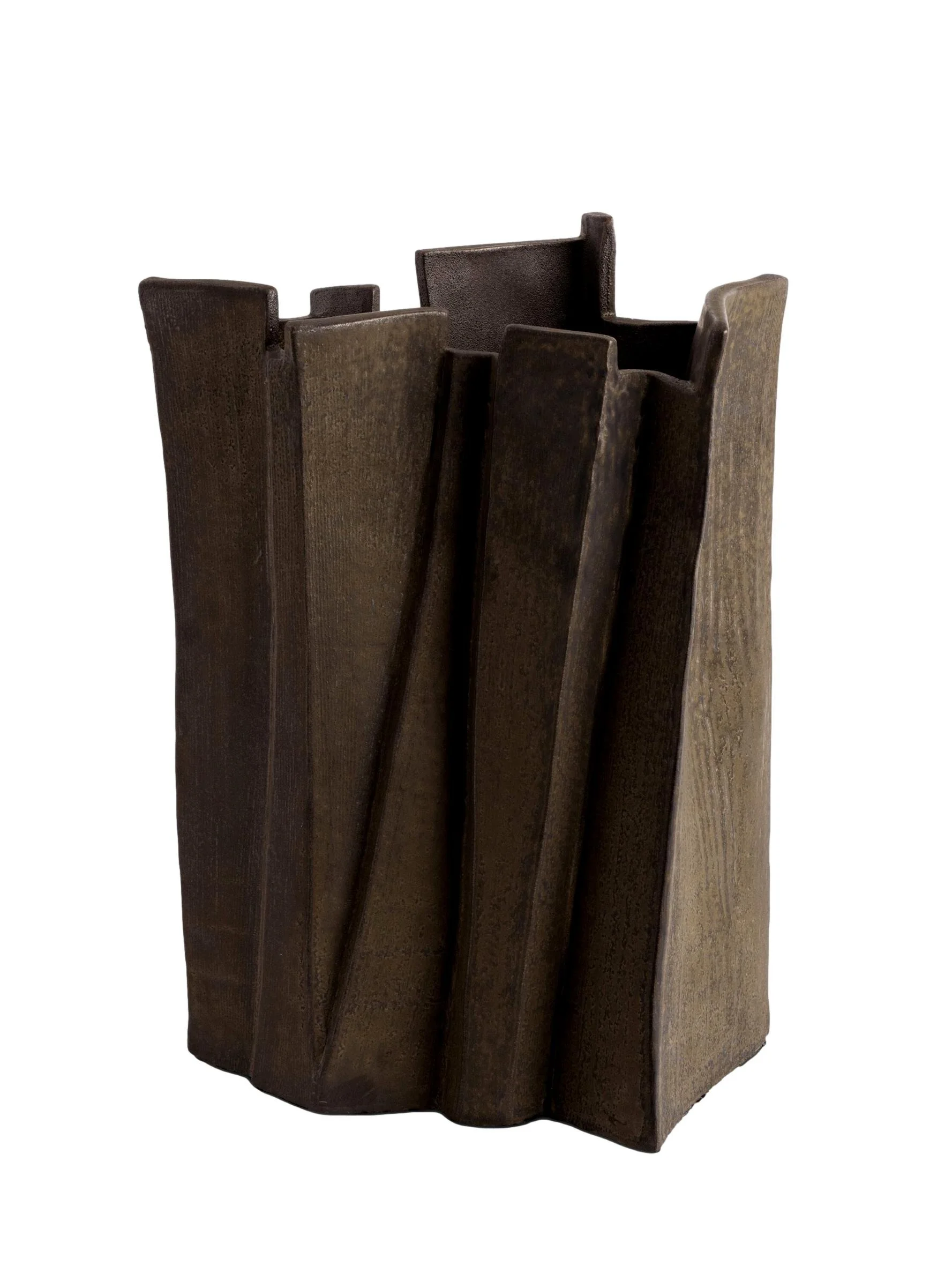 Aged Brown Ceramic Brutalist Vessel 11.5x5x15h - FD7179