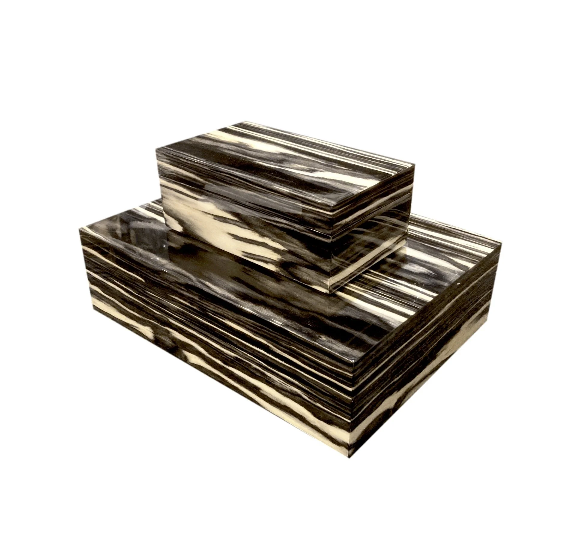 Black/White Lacquer Veneer Box Small - 8x5x3h - MGLARiS Large- 13x10x4h - MGLARIL