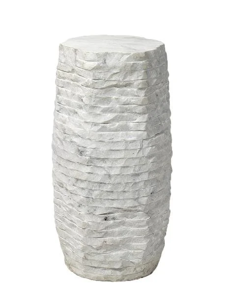 Ambrose Stacked Hand Carved Marble Discs Drink Table 11dx21h - P654205