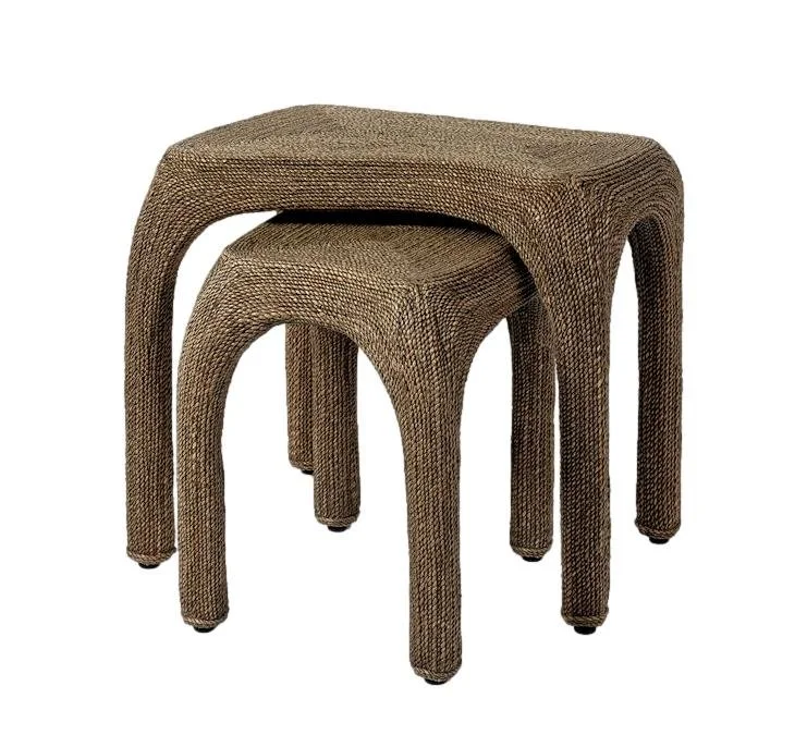 Perry Nesting Tables Hand Twisted Lampakanay Rope Set of 2 - P772783 Large - 23.25x16.5"x20.5h Small - 15.75x14x17.5h
