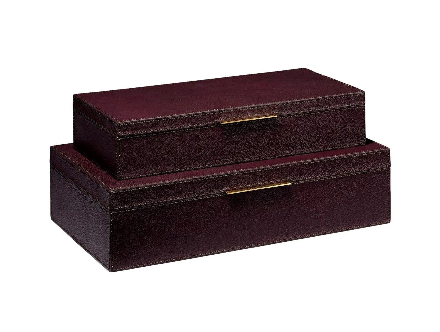 Leather/Brass Long Box, Aubergine Small - 13x6.5x2h - MGRALSTSA Large - 14.5x8.5x3.5h - MGRALSTLA